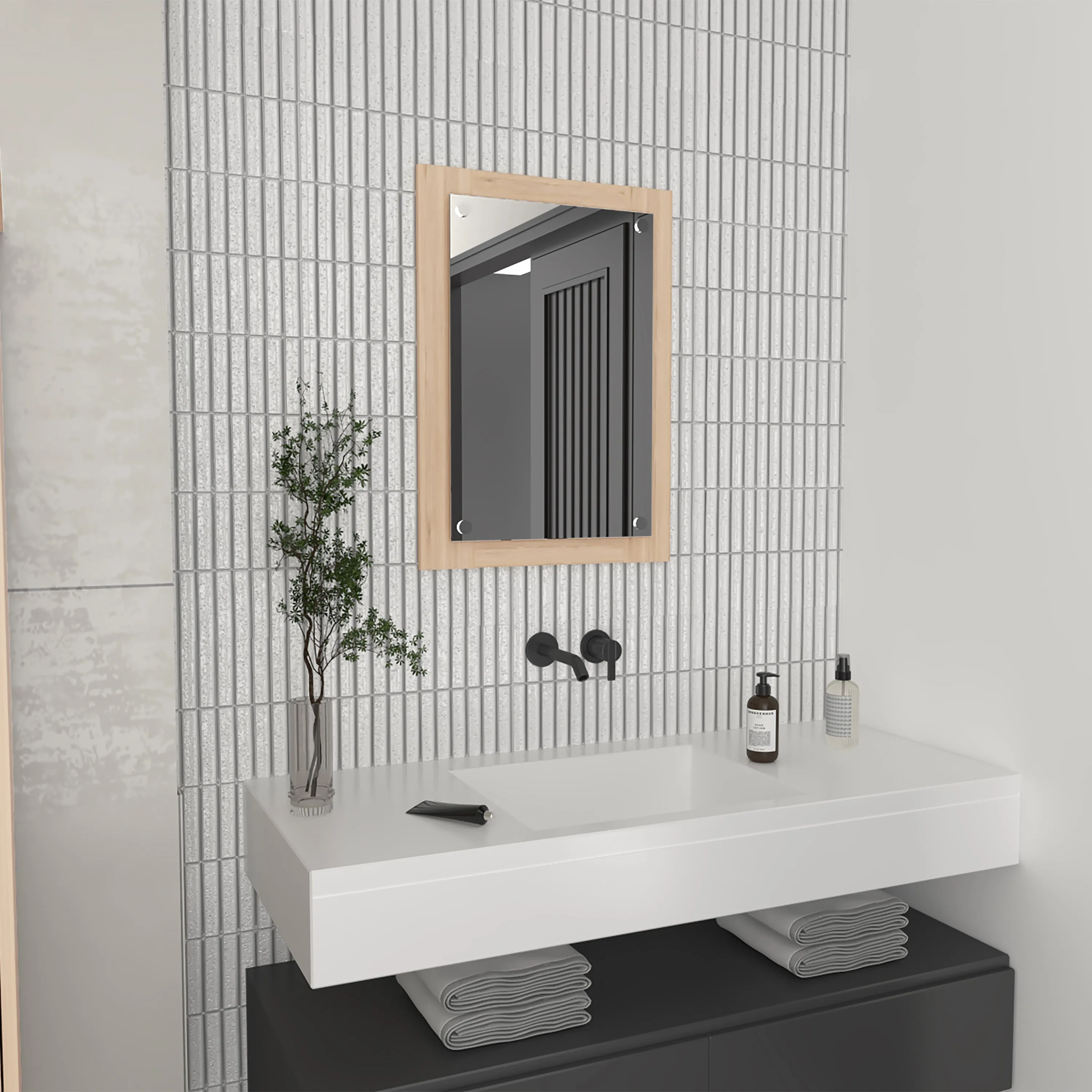 Streamdale Devoux Rectangular Bathroom Mirror Light Pine