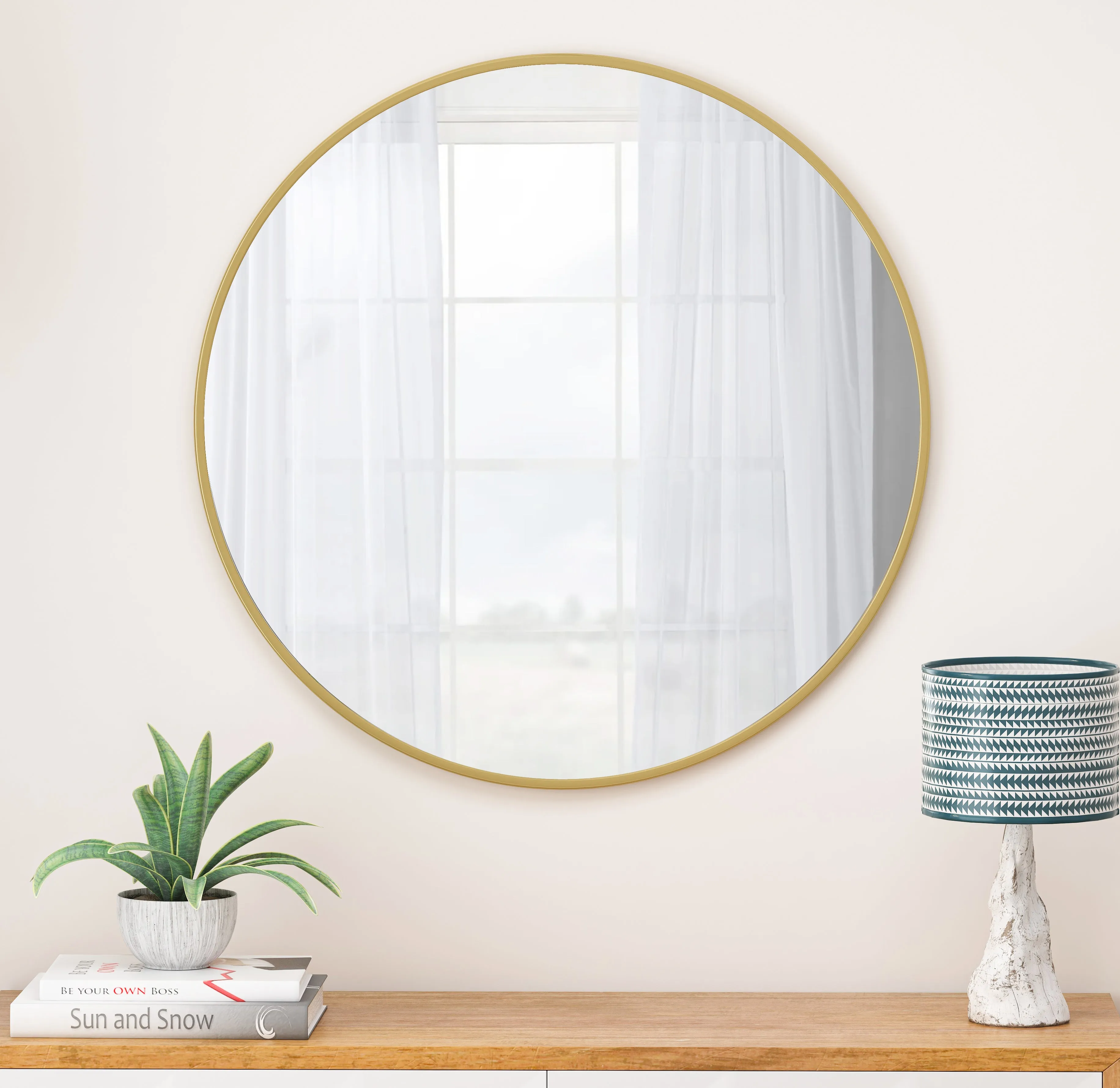Streamdale Gold Metal Framed 36" Round Wall Mirror Mirrored Wall Decor Cheap