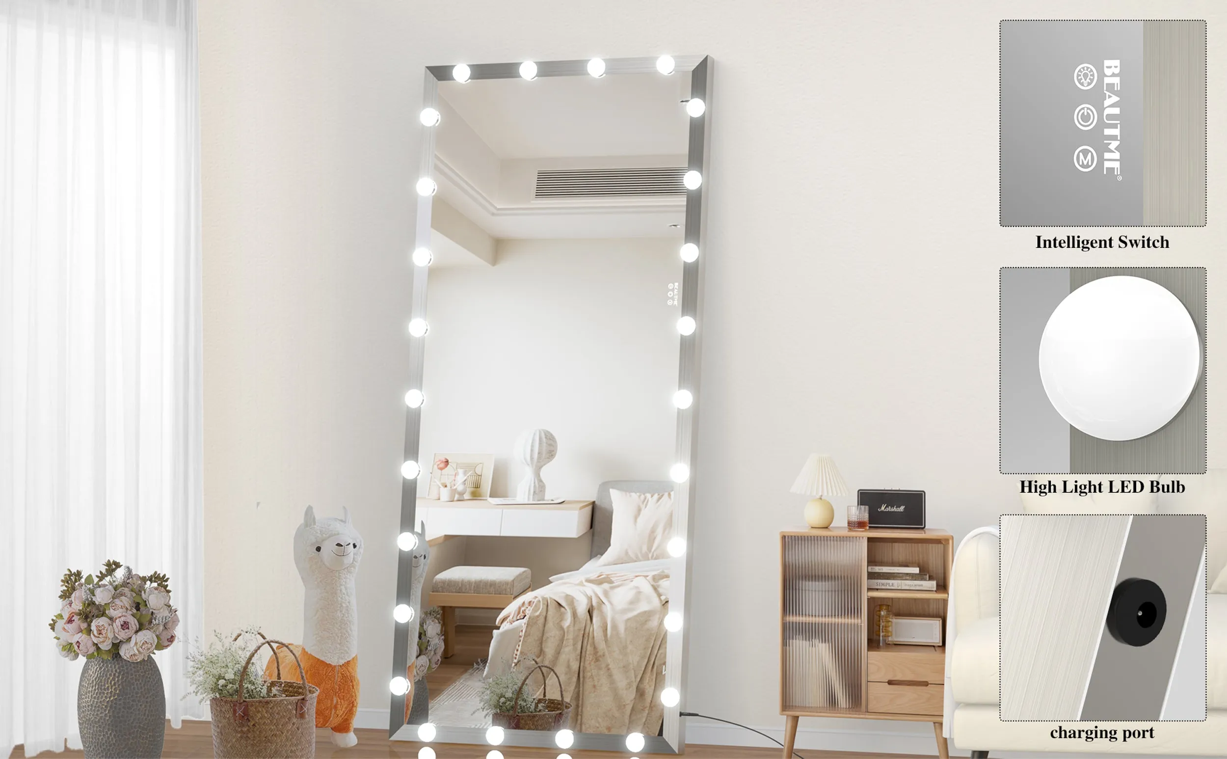 Streamdale Large Hollywood Full Length Mirror with 3 Color Modes