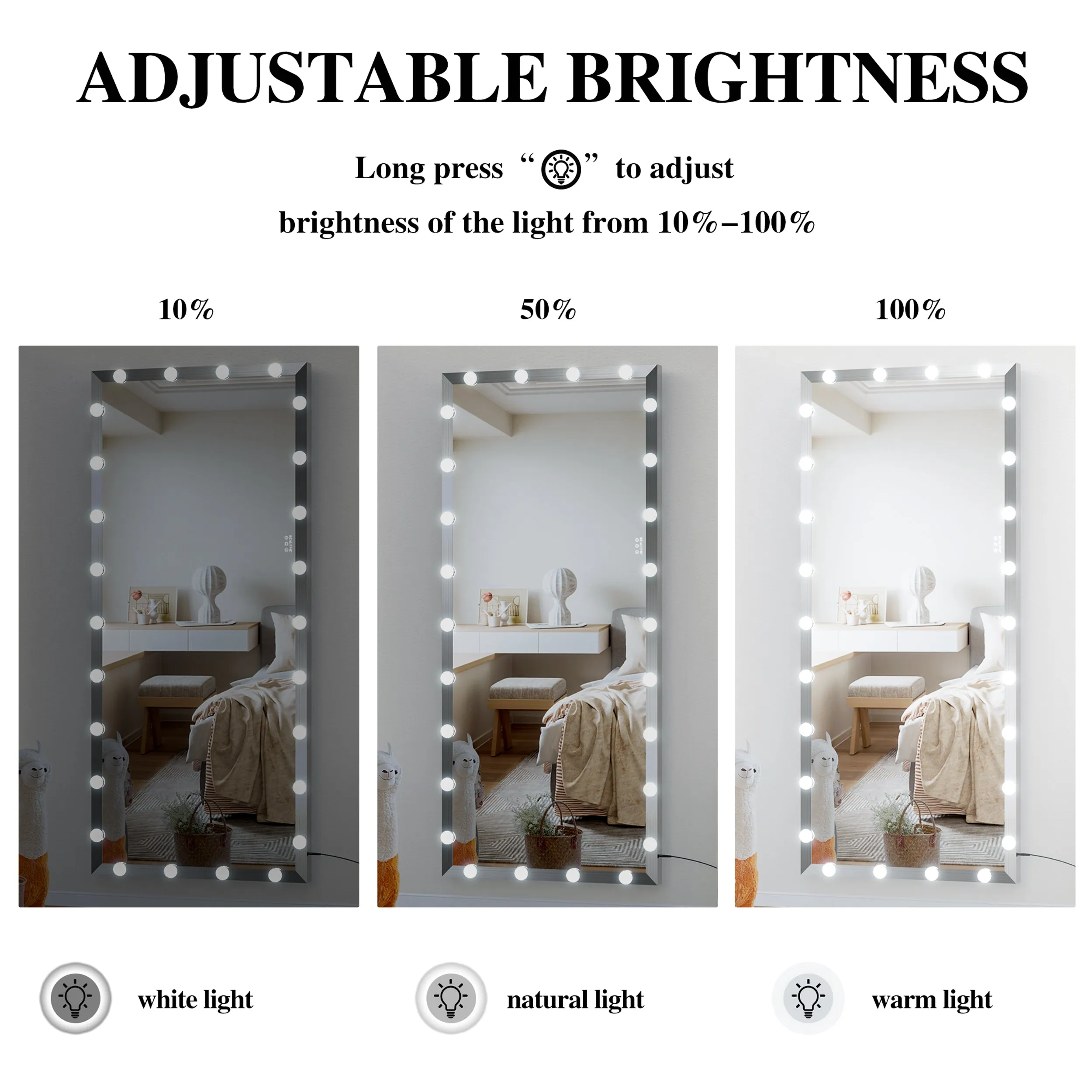 Streamdale Large Hollywood Full Length Mirror with 3 Color Modes