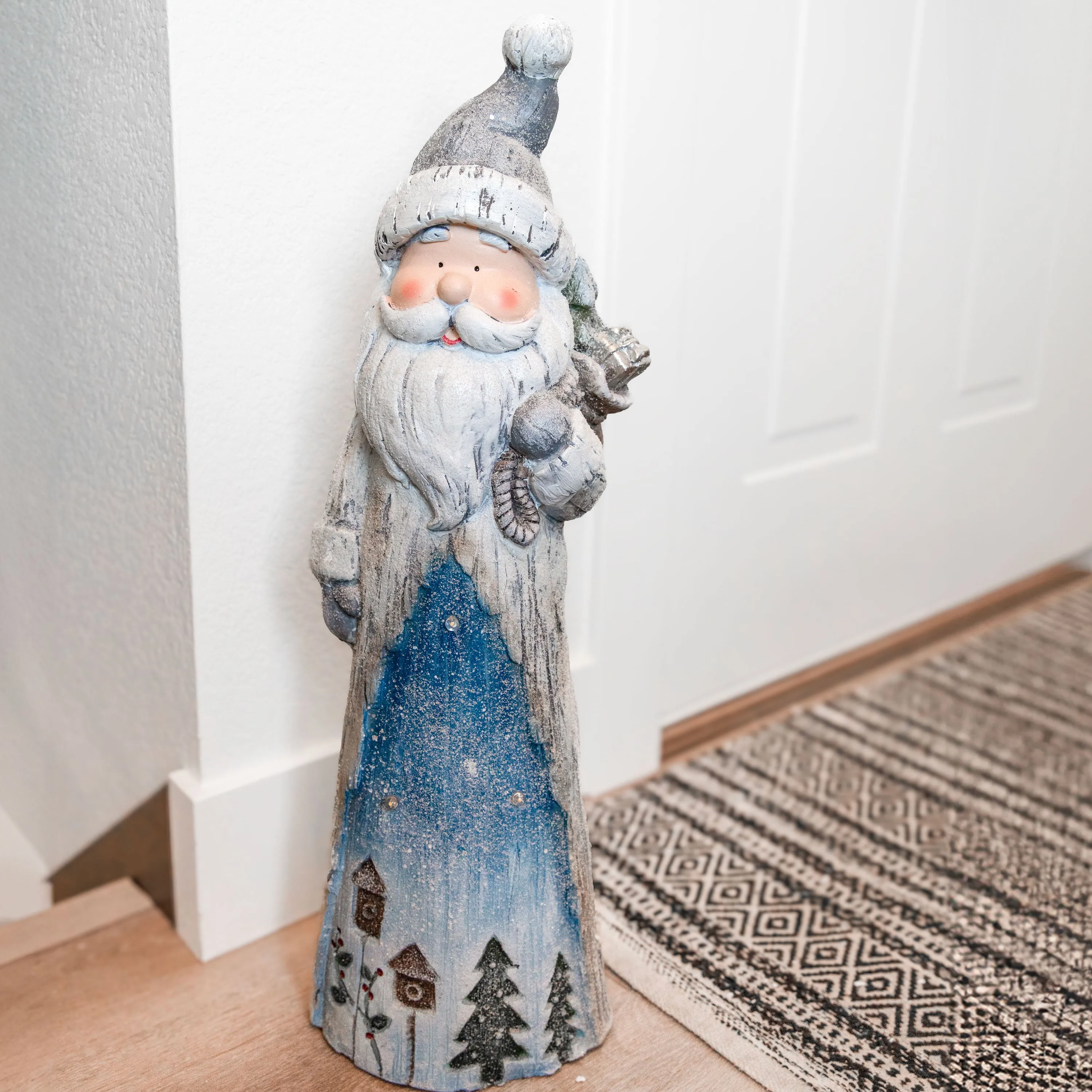 Sunnydaze Indoor Rustic Father Winter with Pack with Battery-Operated LED Lights Winter Holiday Statue Decoration - 27"