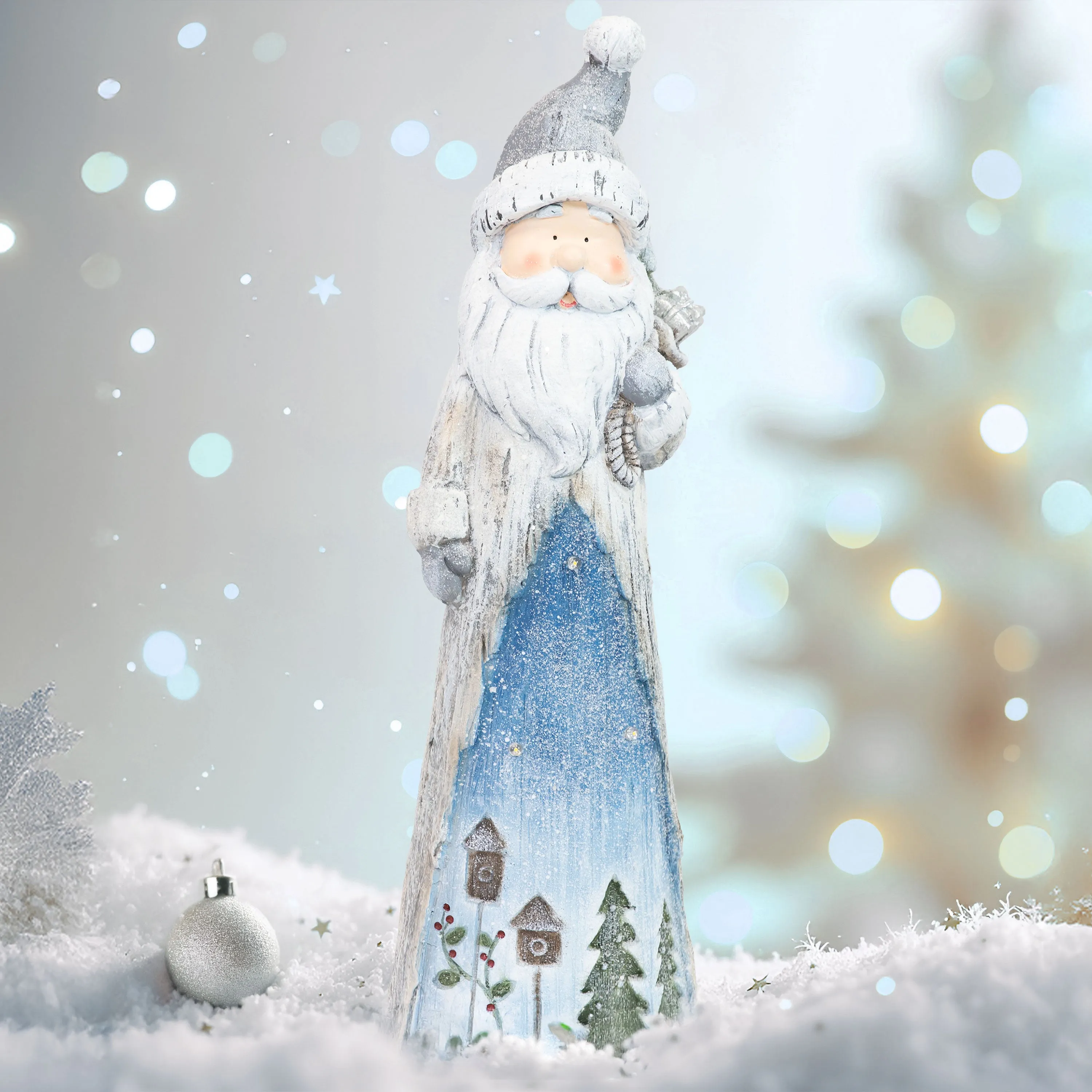 Sunnydaze Indoor Rustic Father Winter with Pack with Battery-Operated LED Lights Winter Holiday Statue Decoration - 27"