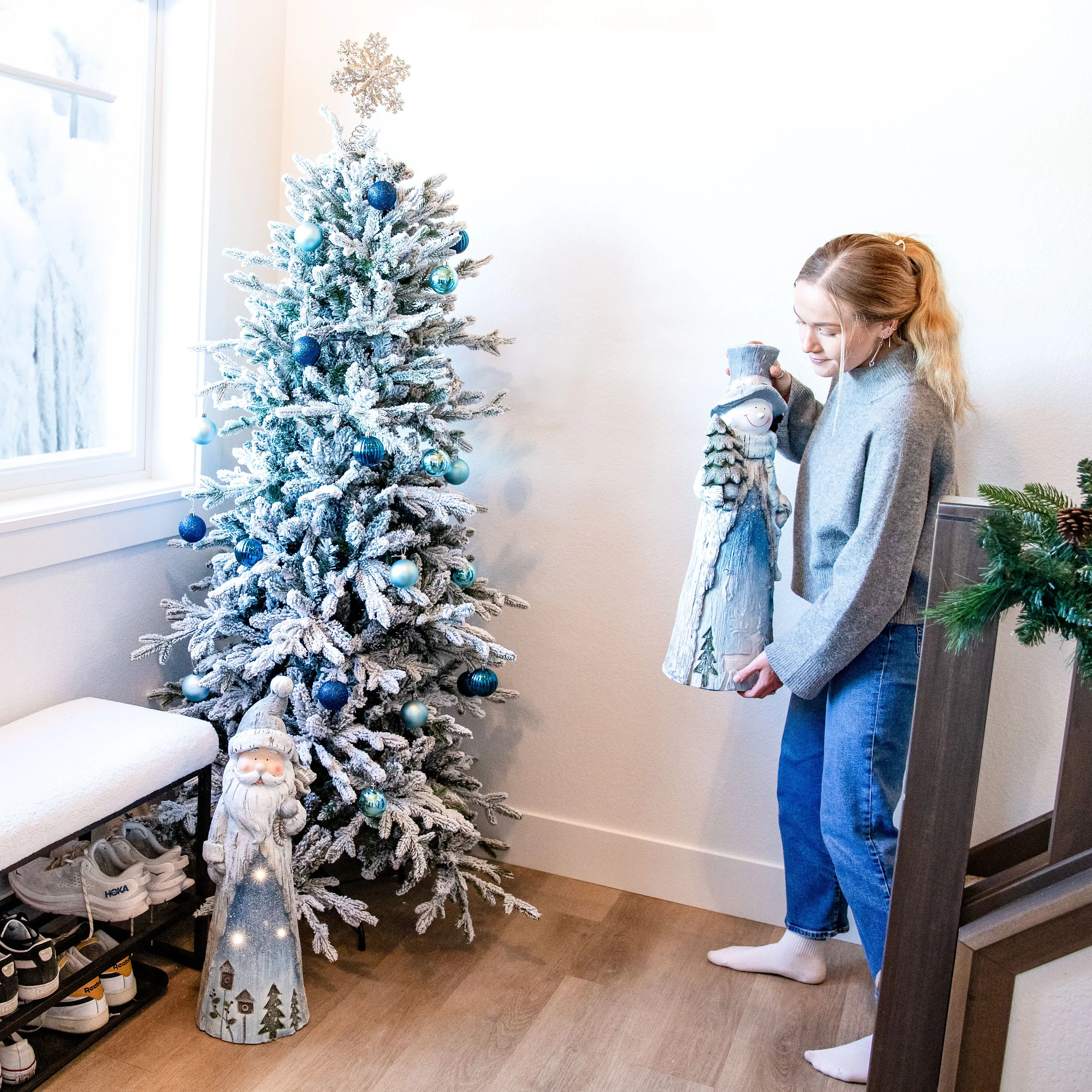 Sunnydaze Indoor Rustic Father Winter with Pack with Battery-Operated LED Lights Winter Holiday Statue Decoration - 27"
