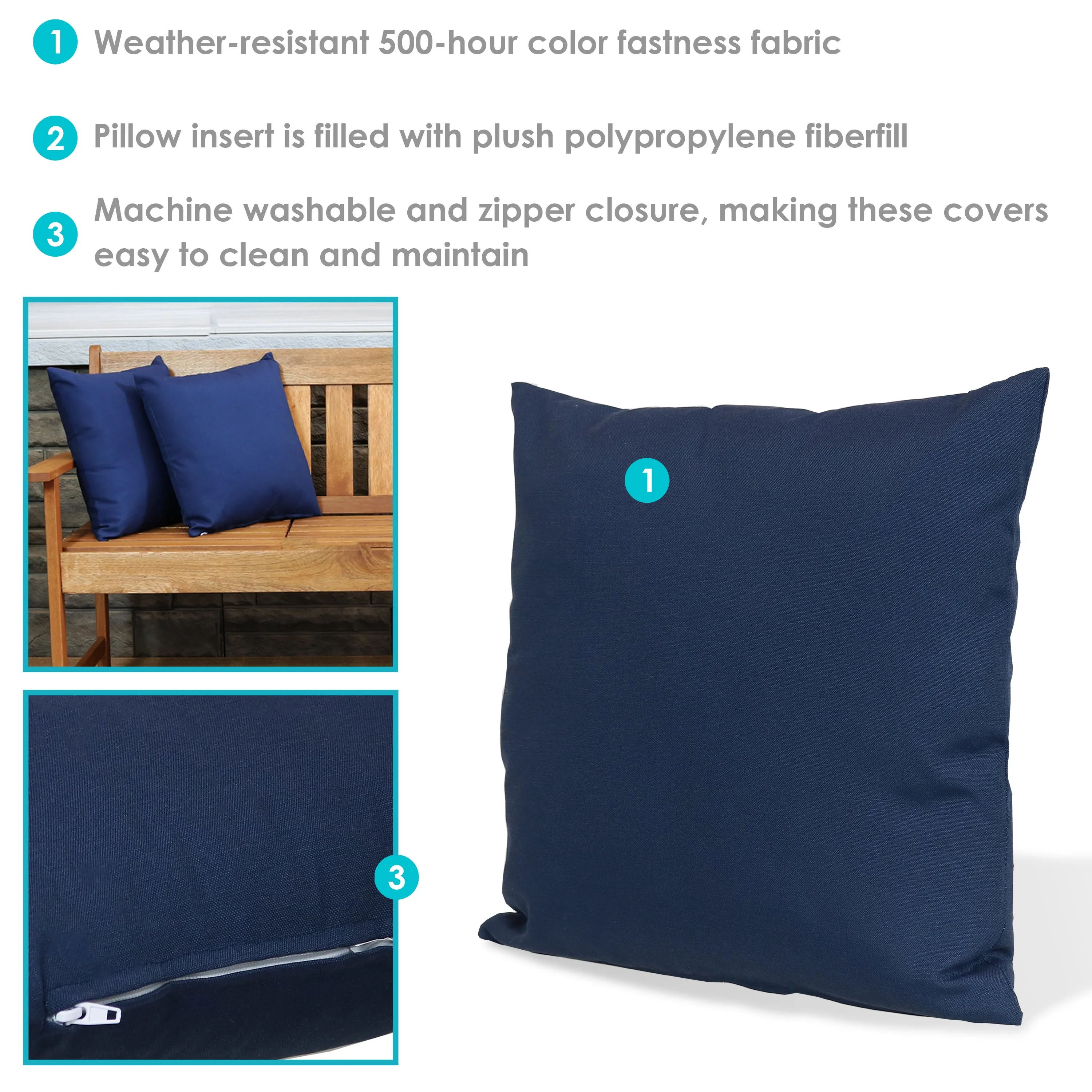 Sunnydaze Indoor/Outdoor Weather-Resistant Polyester Lumbar Decorative Pillow with Zipper Closure - 12" x 20" - 2pk