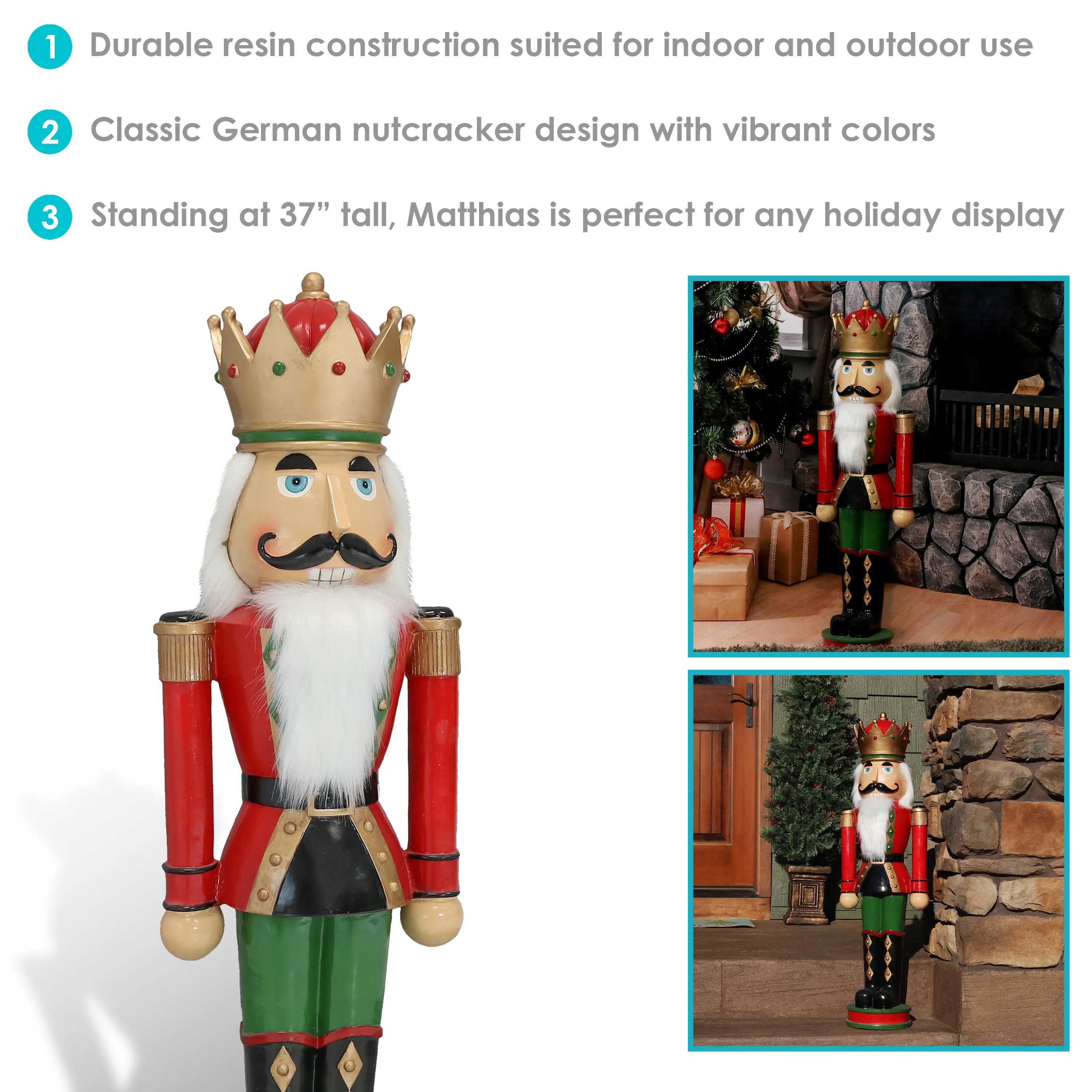 Sunnydaze Polyresin Matthias the Nutcracker Prince Christmas Holiday Decoration - 37" - 2pk