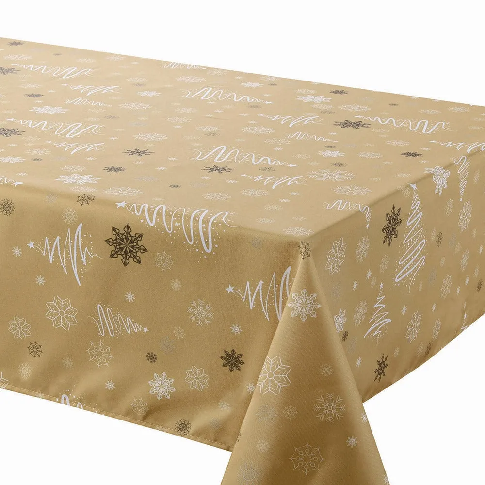 Tablecloth - Fancy Xmas Trees - Gold - 58x126 Rectangle Table Linens Dinner Party