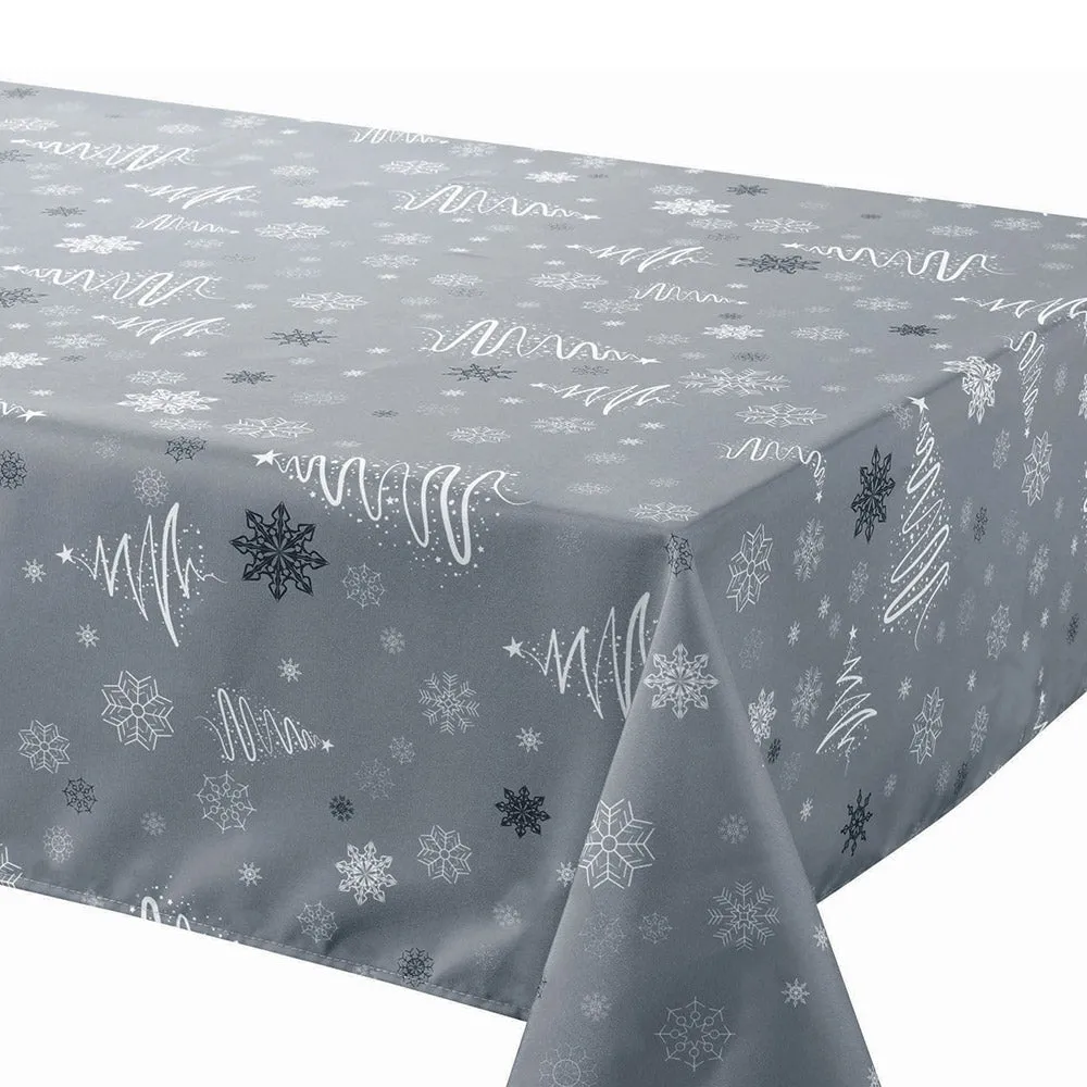 Tablecloth - Fancy Xmas Trees - Grey Table Linens Dinner Party