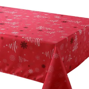 Tablecloth - Fancy Xmas Trees - Red - 58x126 Rectangle Table Linens Dinner Party