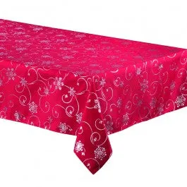 Tablecloth - Shiny Snowflakes - Red Finished Tablecloths sale