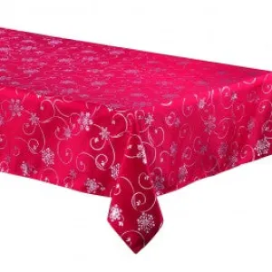 Tablecloth - Shiny Snowflakes - Red Table Linens Dinner Party