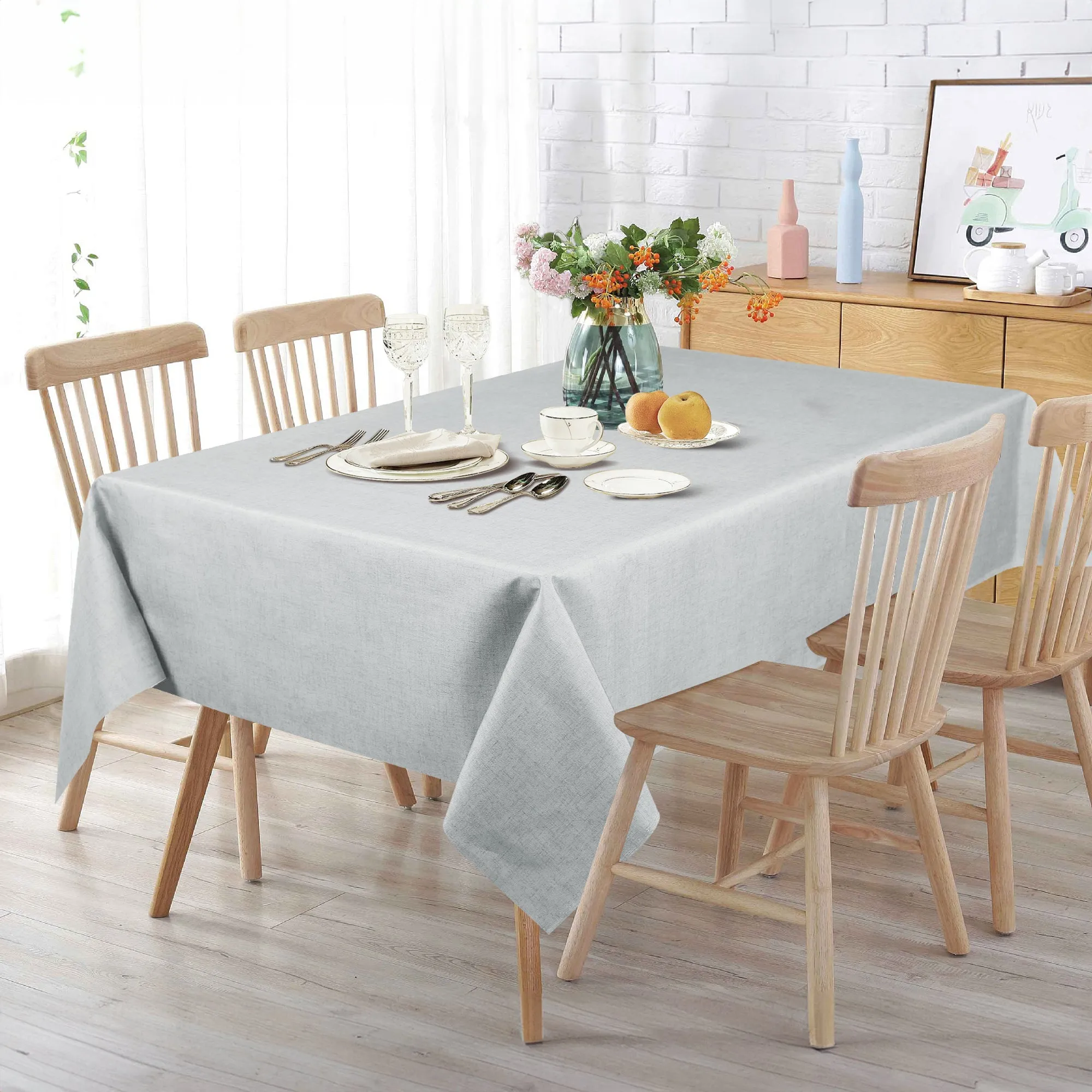 Tablecloth - Solid Textured Print - Grey Table Linens Dinner Party