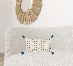 Teal Beige Tribal Inspired Tasseled Lumbar Pillow Throw Pillows home accents sale