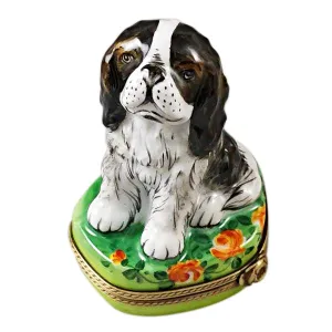 Tri-Color King Charles Spaniel Limoges Collectible Boxes Rare Find