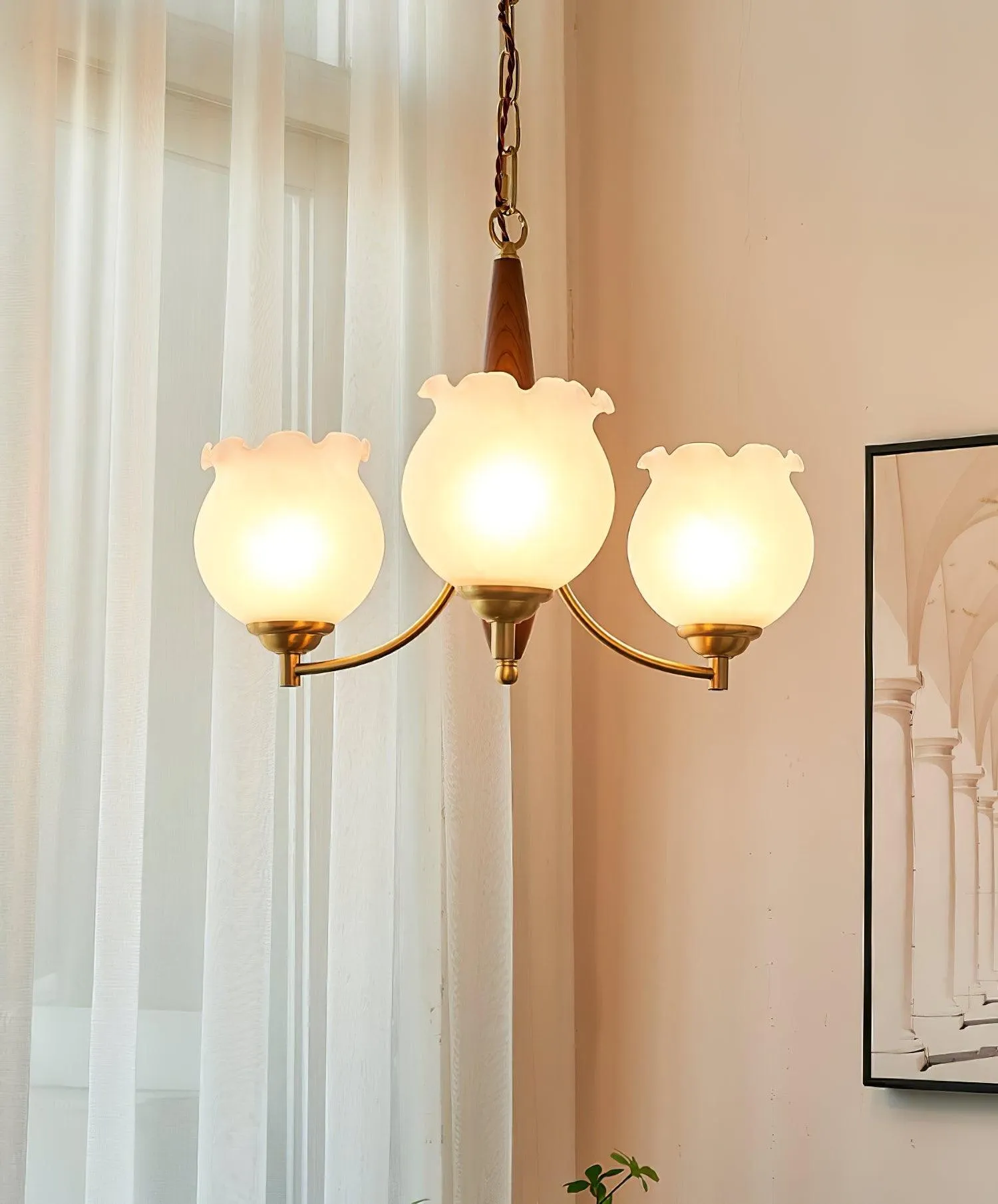 Tulips Glass Wood Chandelier