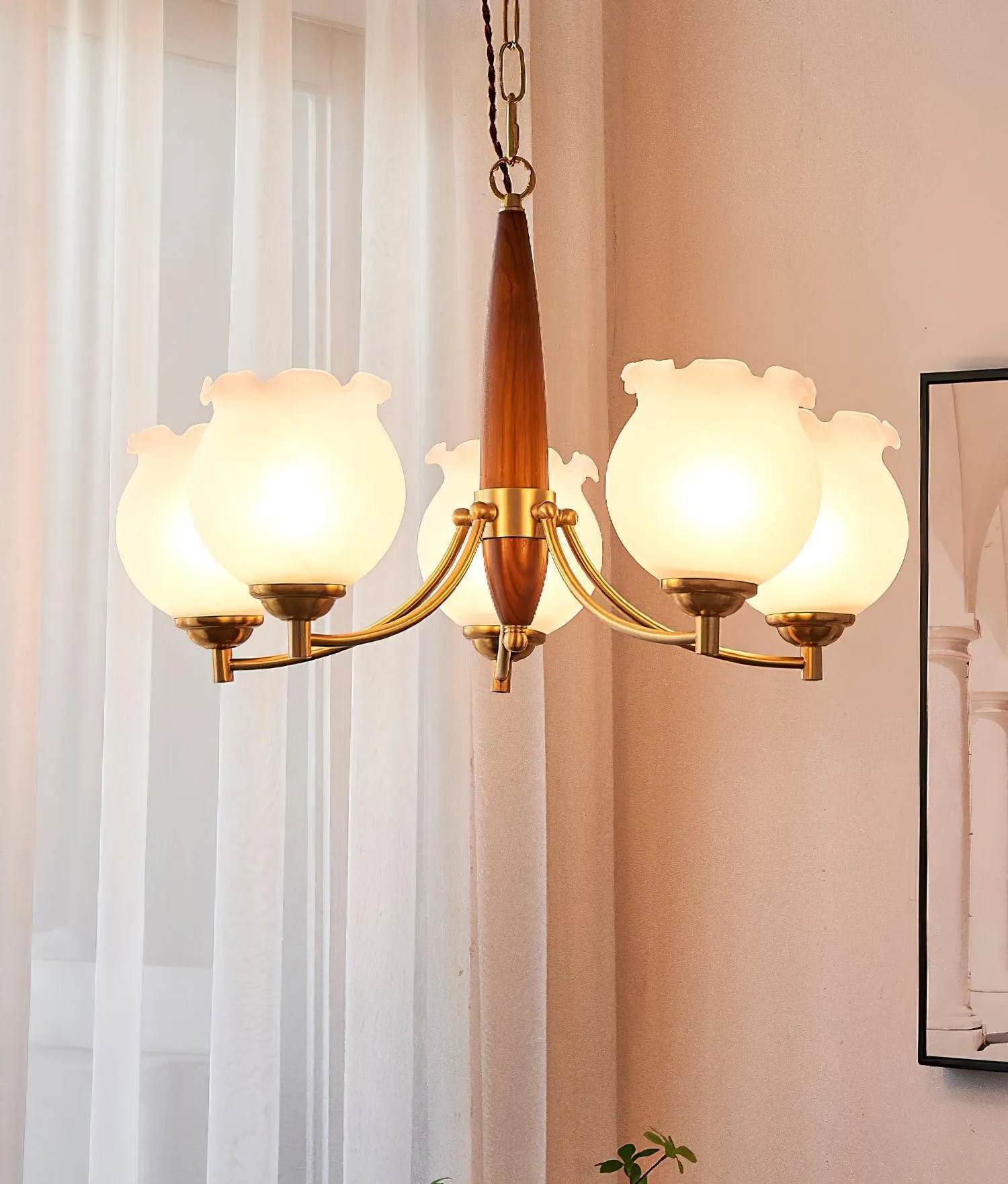 Tulips Glass Wood Chandelier
