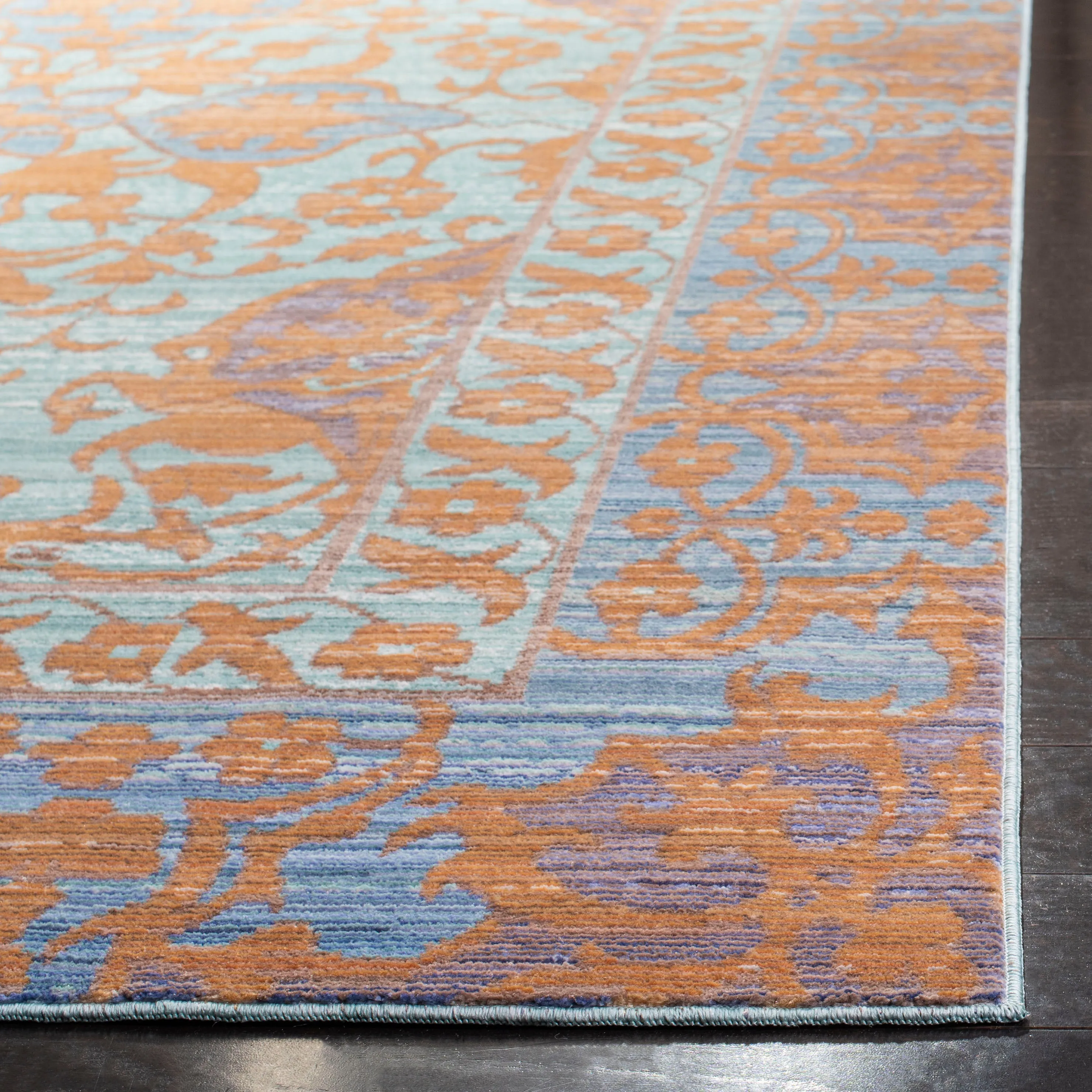 Valencia Machine Made Area Rug, Blue / Gold Traditional Style Easy Care