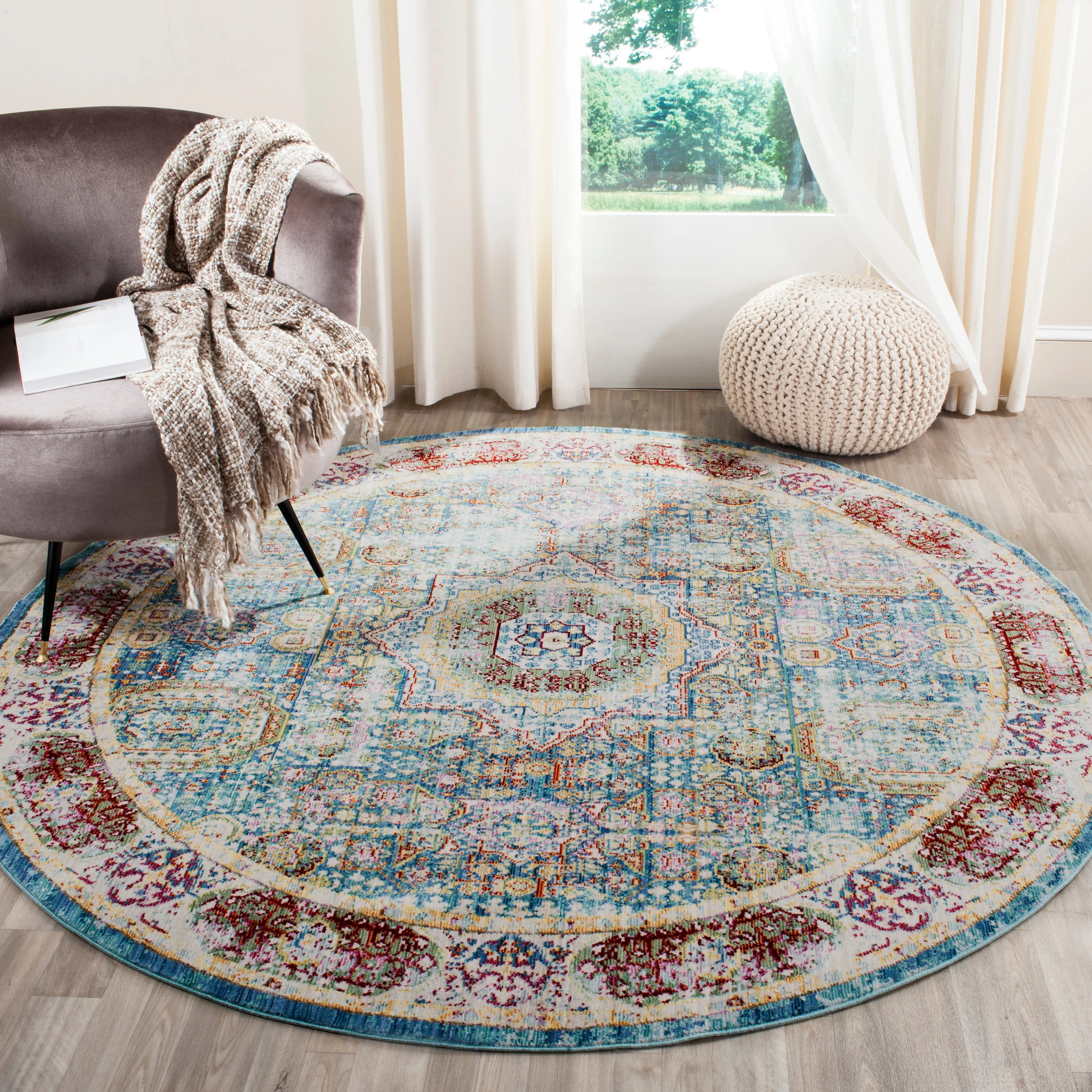 Valencia Machine Made Area Rug, Blue / Multi Traditional Style Easy Care