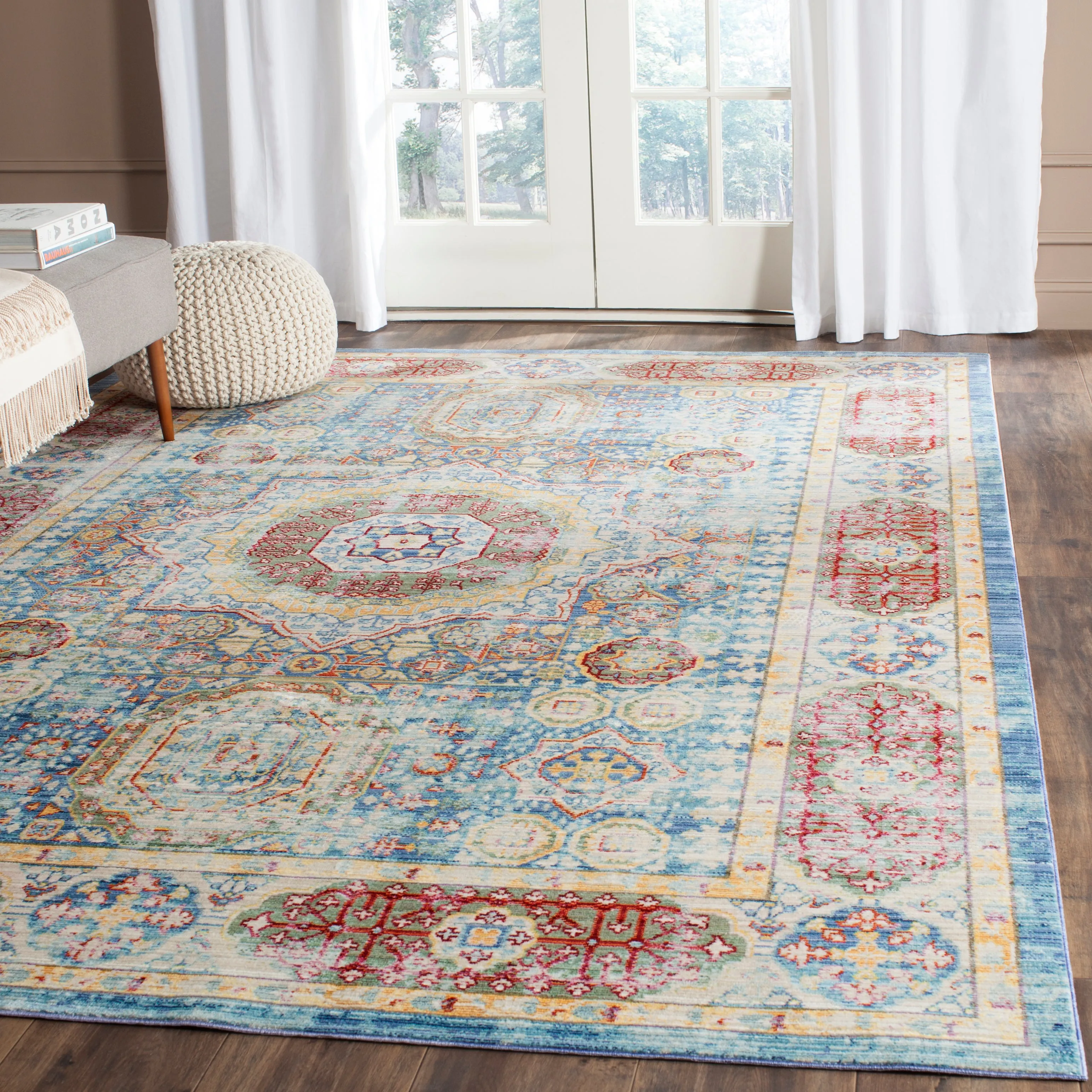 Valencia Machine Made Area Rug, Blue / Multi Traditional Style Easy Care