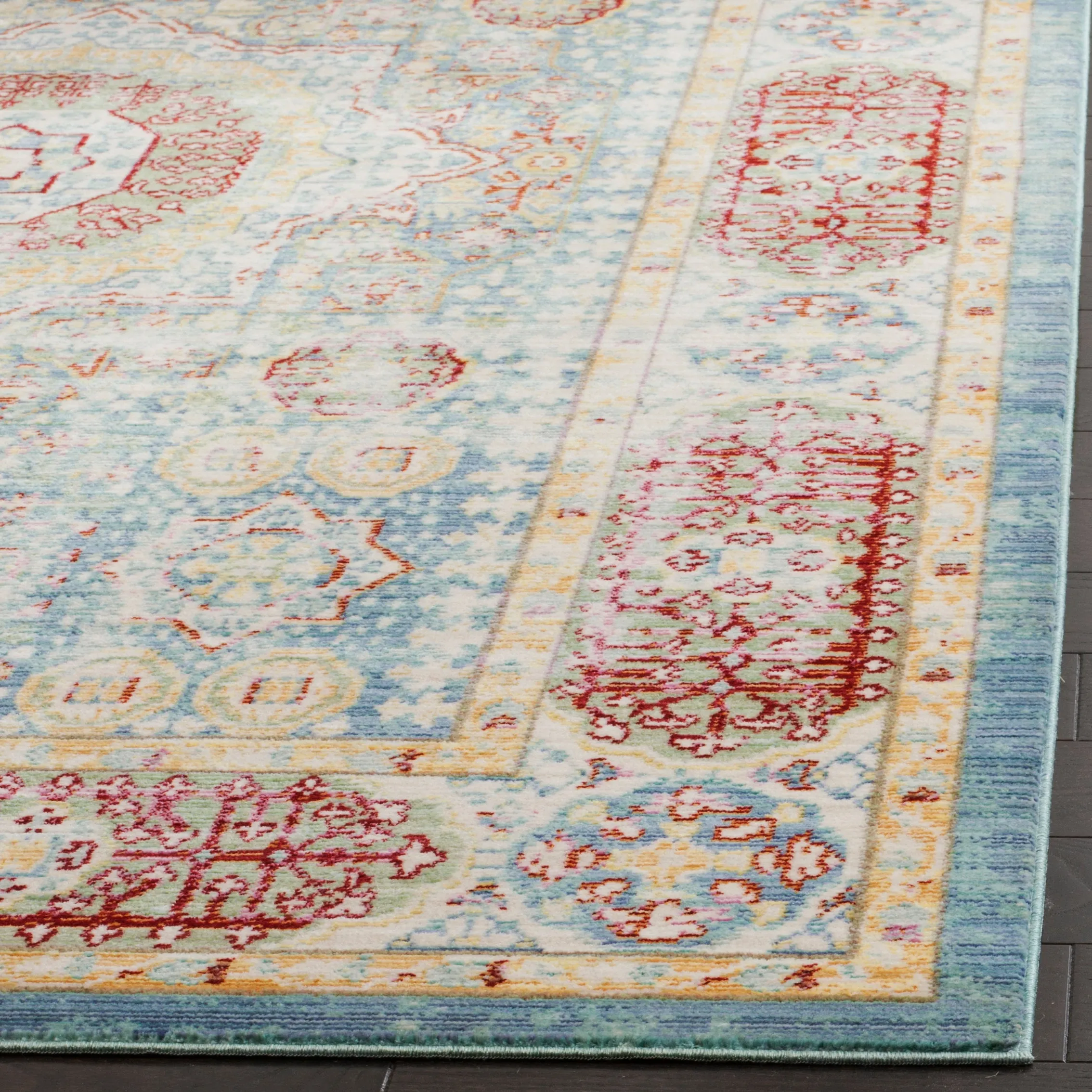 Valencia Machine Made Area Rug, Blue / Multi Traditional Style Easy Care