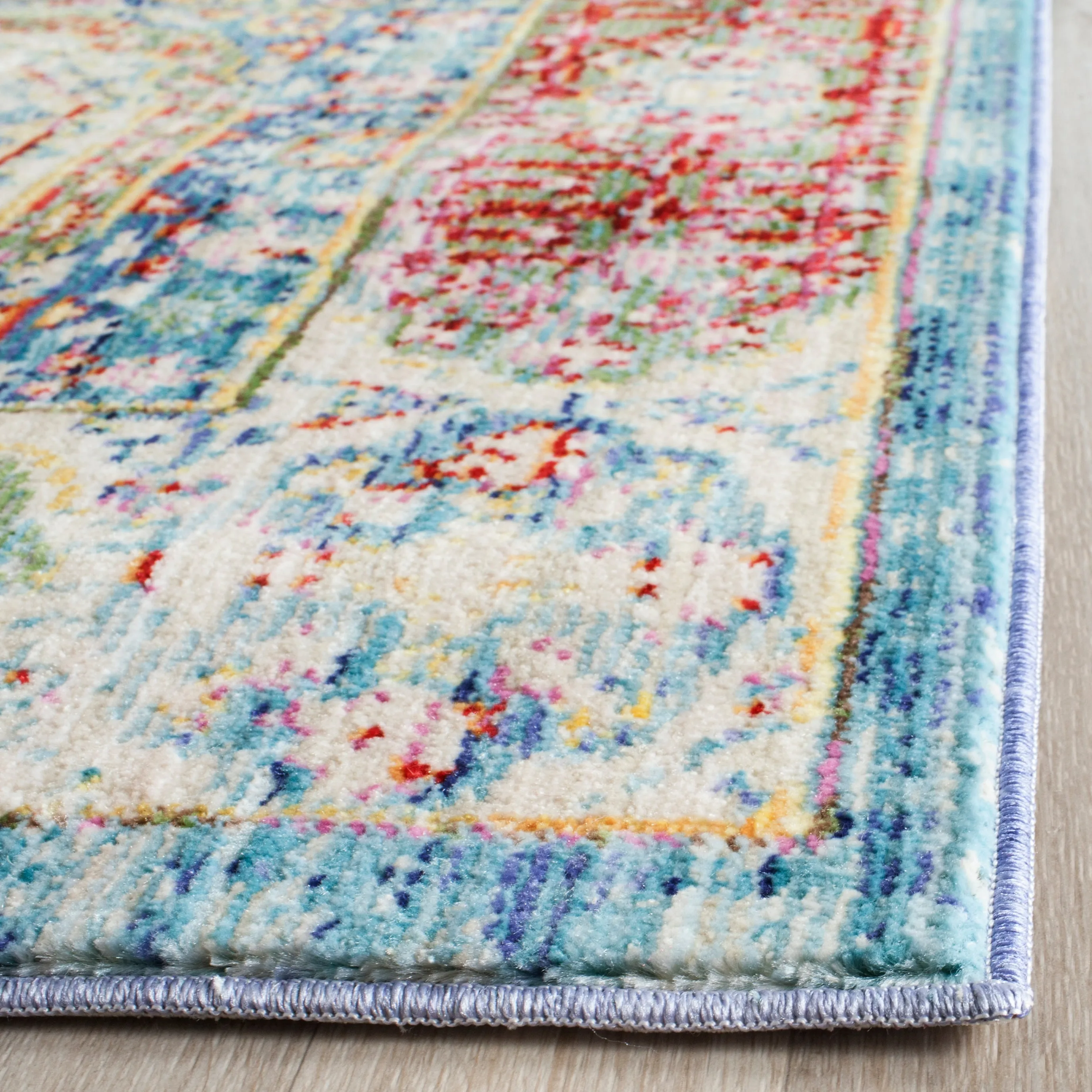 Valencia Machine Made Area Rug, Blue / Multi Traditional Style Easy Care