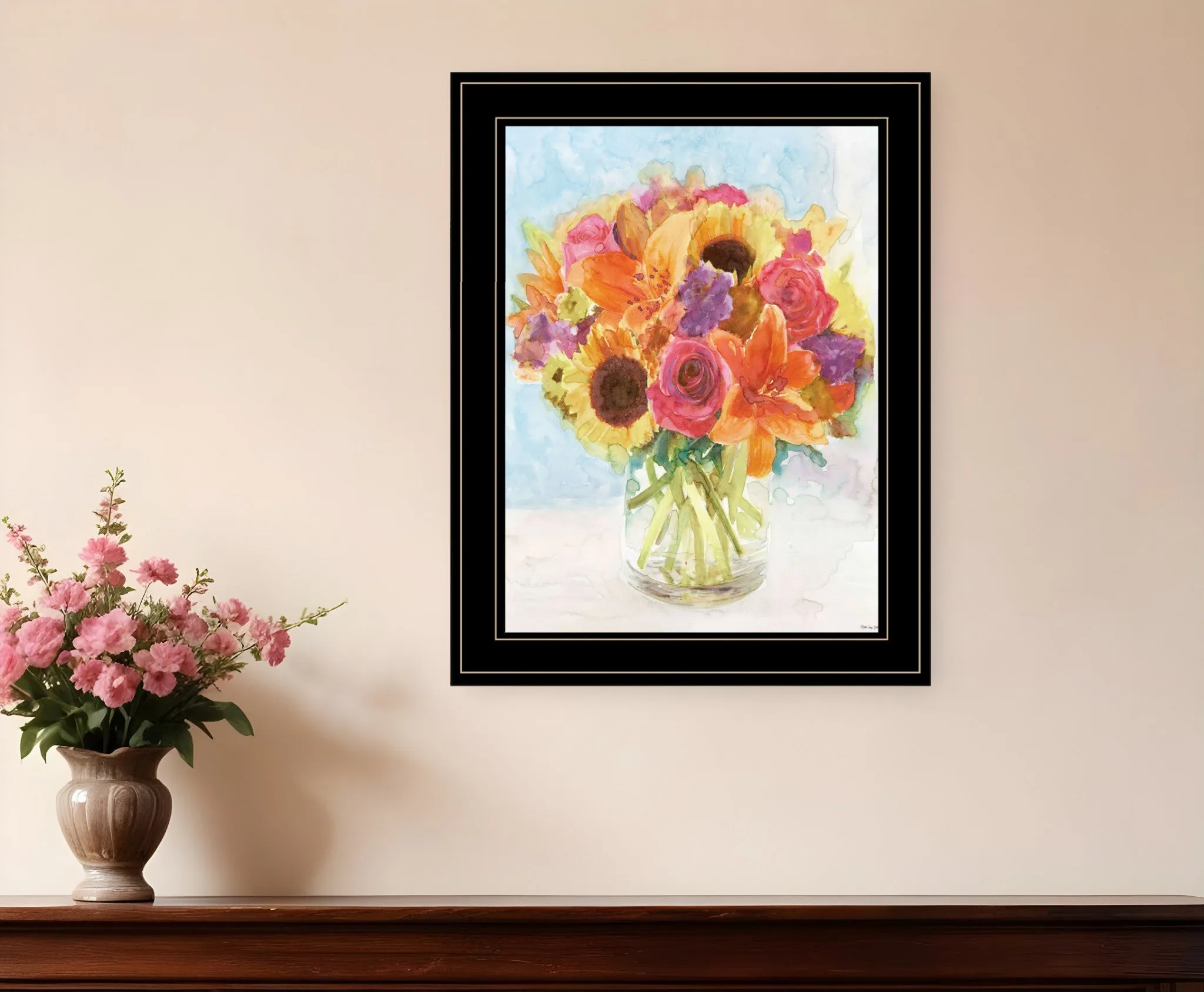 Vases with Flowers 1 Black Framed Print Wall Art Mirrored Wall Decor Cheap