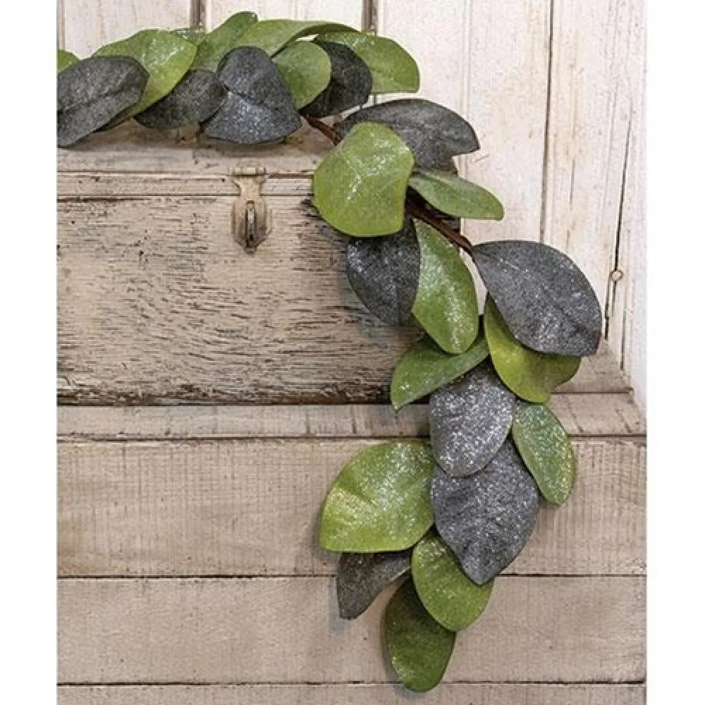 *Vintage Glitter Magnolia Leaves Garland 4ft Cheap Holiday Home Decor