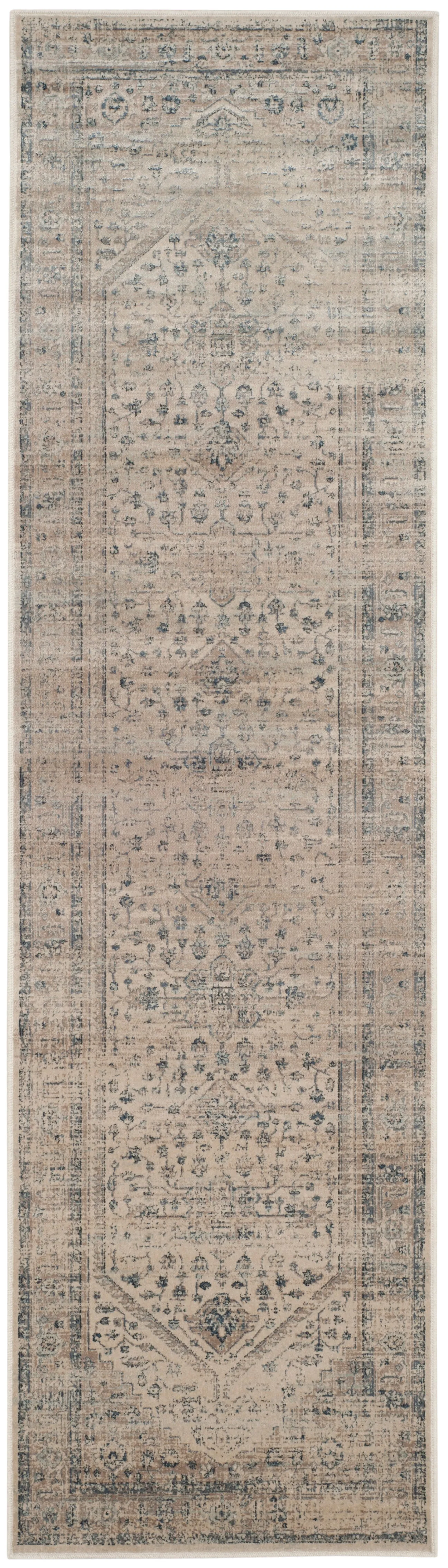 Vintage Machine Made Area Rug, Stone / Blue Traditional Style