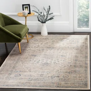 Vintage Machine Made Area Rug, Stone / Blue Traditional Style Area Rugs mega sale