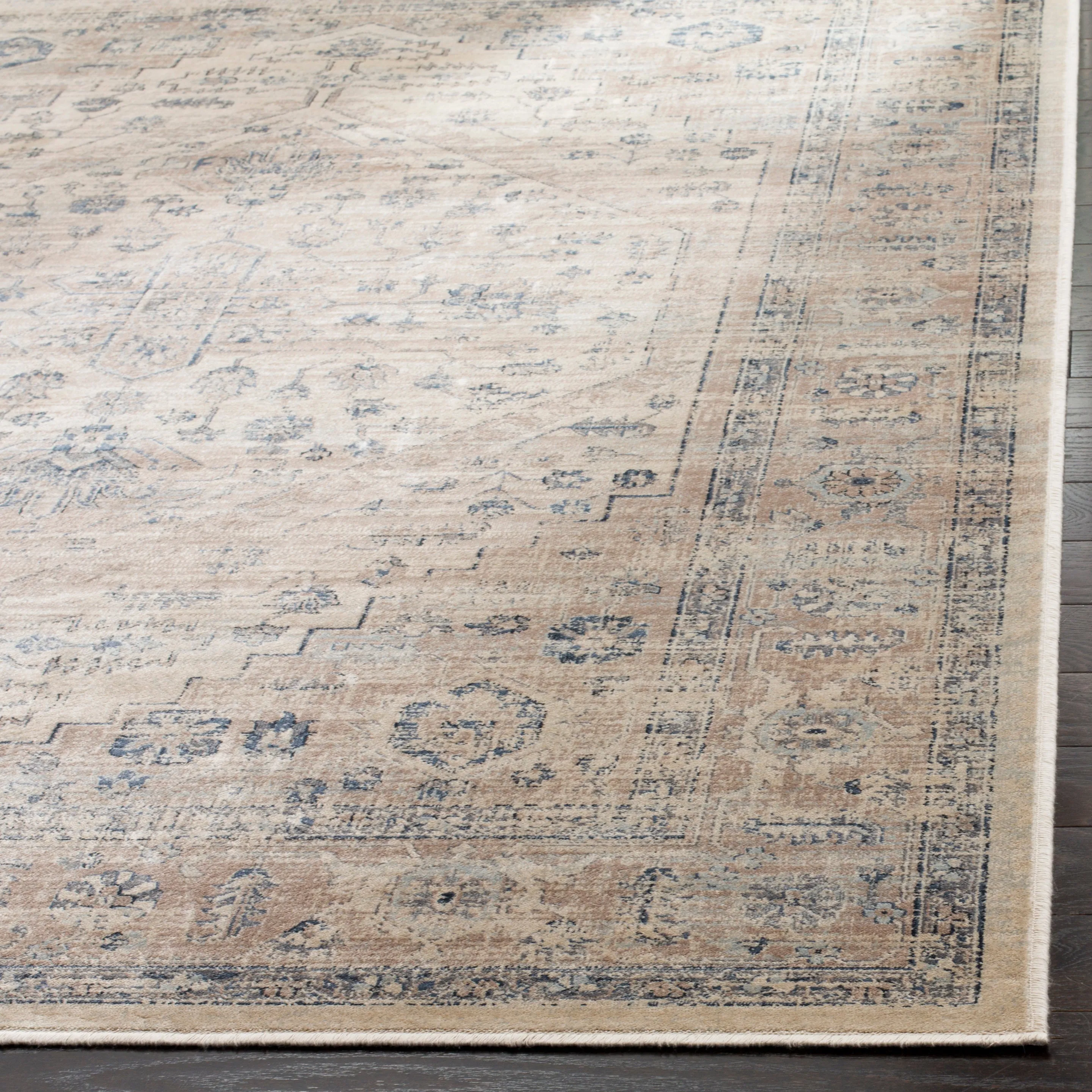 Vintage Machine Made Area Rug, Stone / Blue Traditional Style