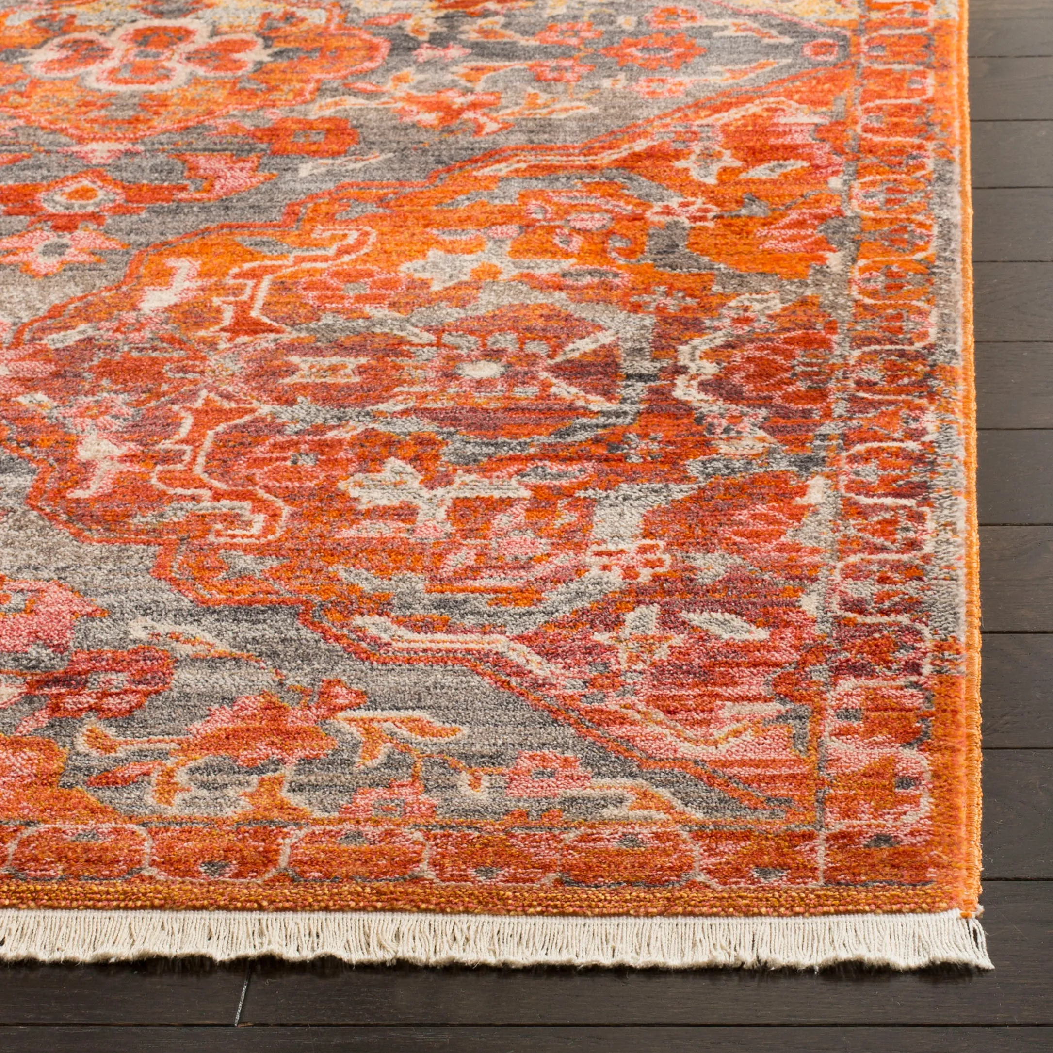 Vintage Persian Machine Made Area Rug, Aqua / Orange Traditional Style