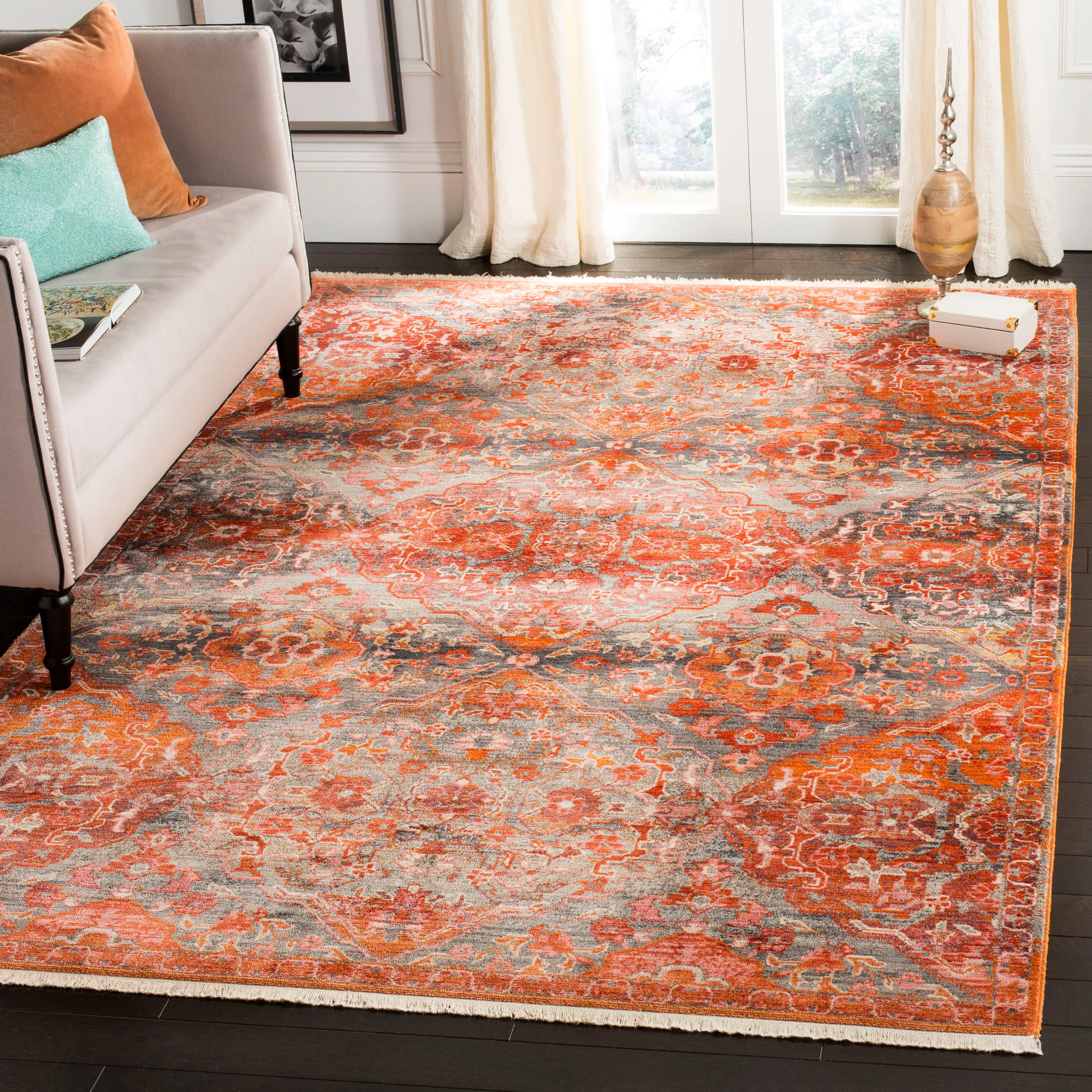 Vintage Persian Machine Made Area Rug, Aqua / Orange Traditional Style Area Rugs mega sale