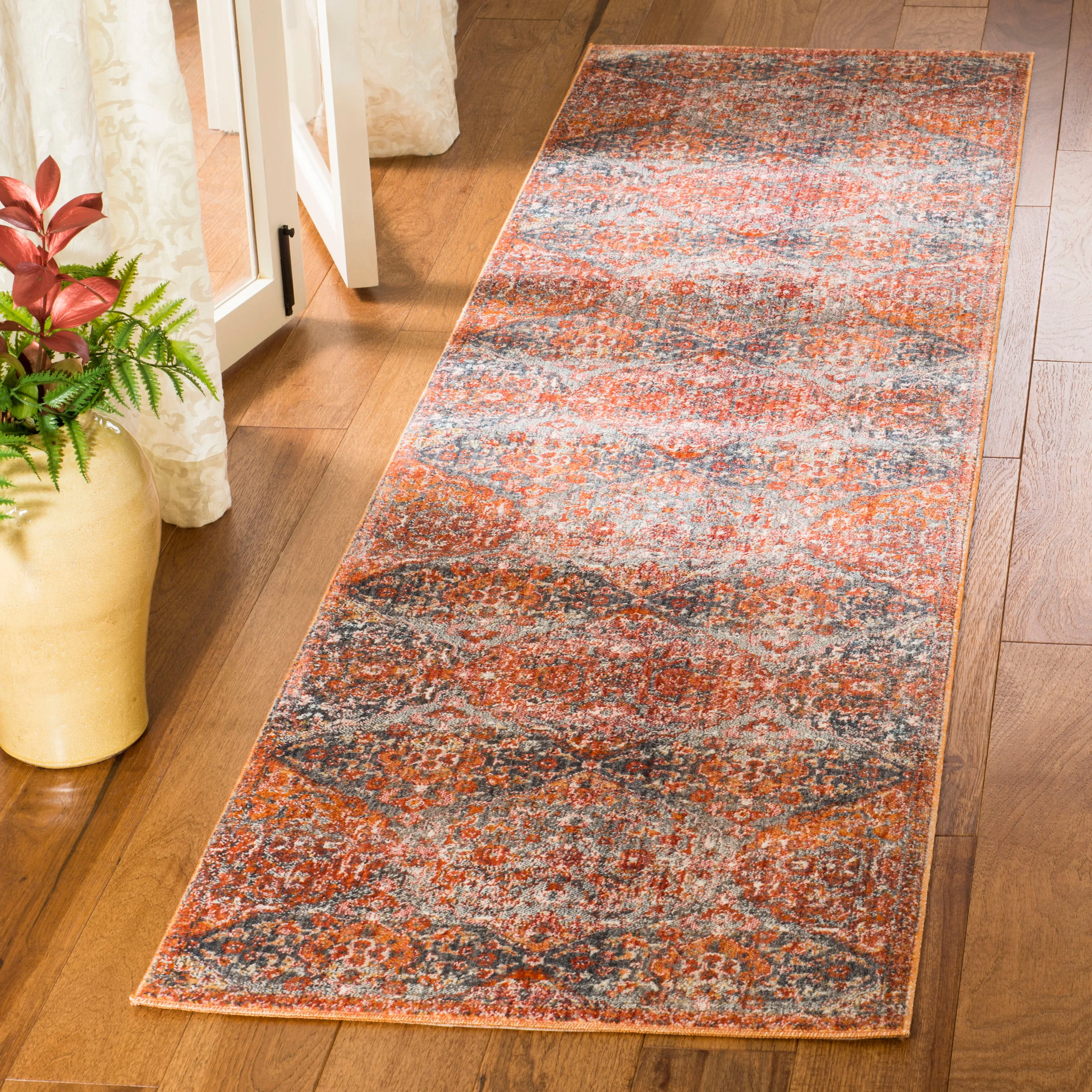 Vintage Persian Machine Made Area Rug, Aqua / Orange Traditional Style
