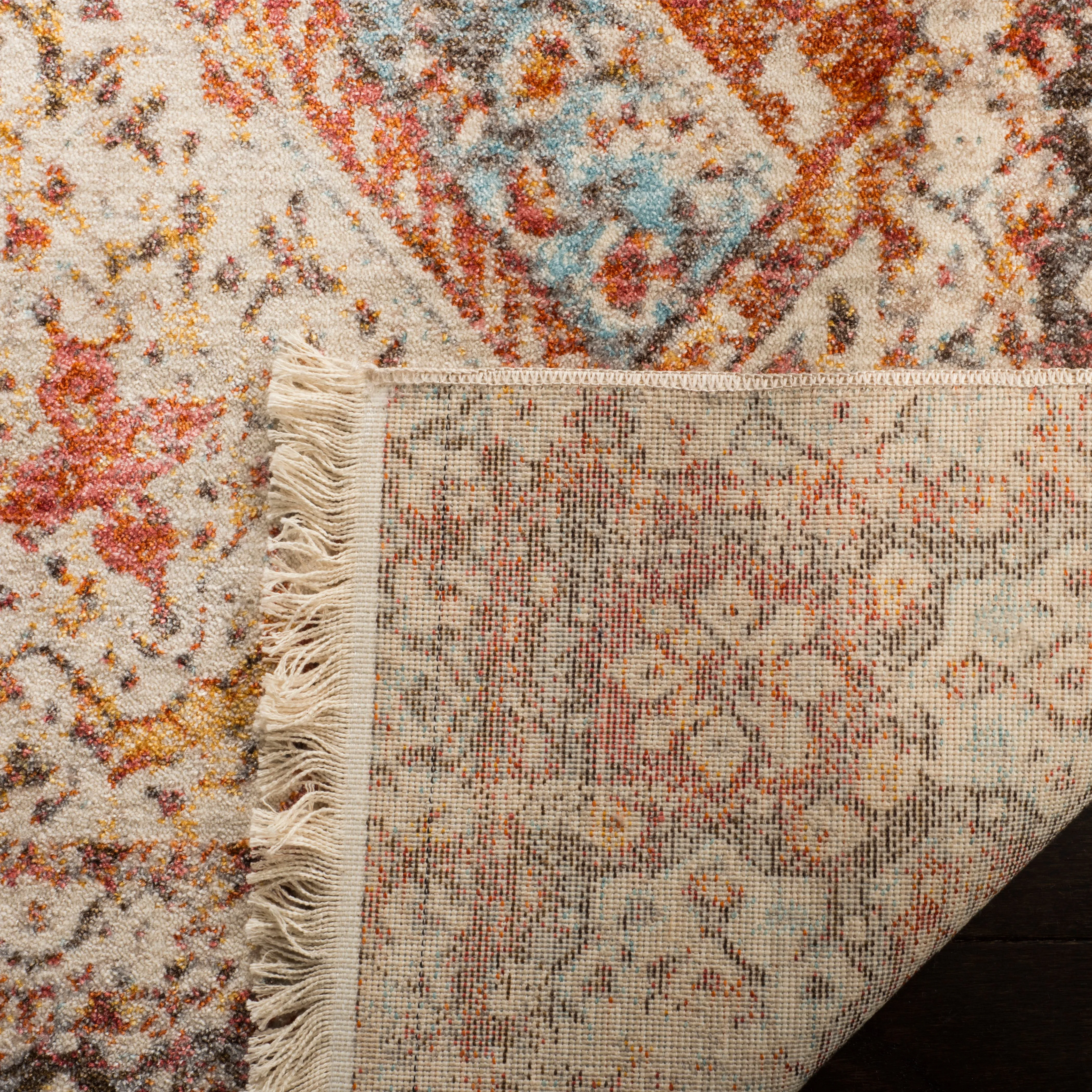 Vintage Persian Machine Made Area Rug, Cream / Rust Traditional Style