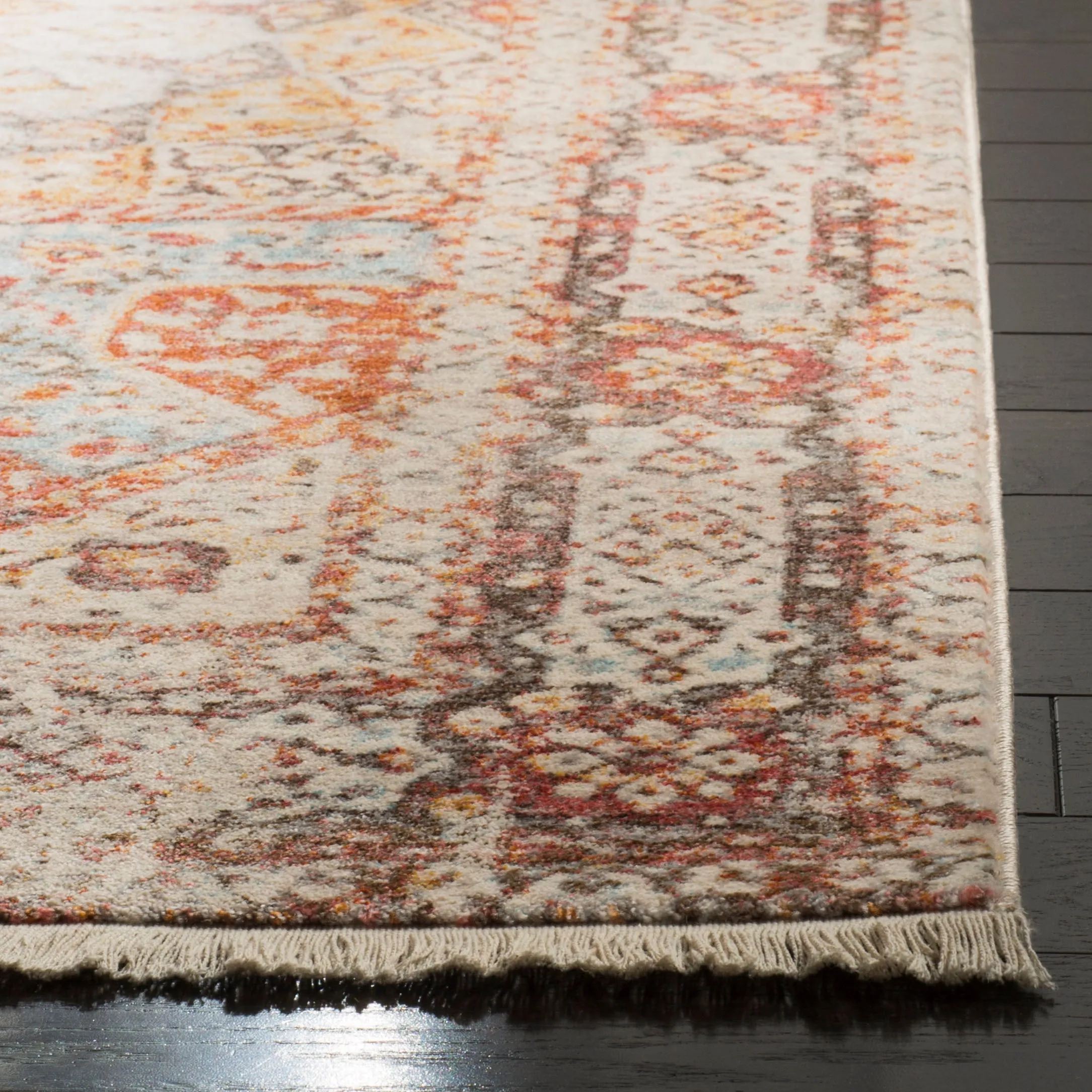 Vintage Persian Machine Made Area Rug, Cream / Rust Traditional Style