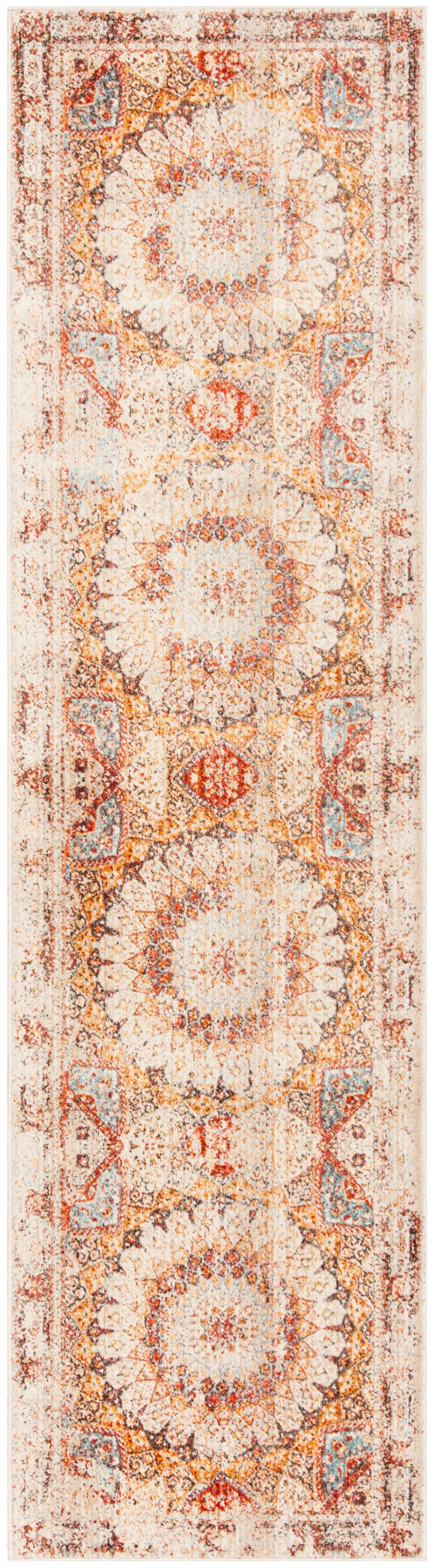 Vintage Persian Machine Made Area Rug, Cream / Rust Traditional Style