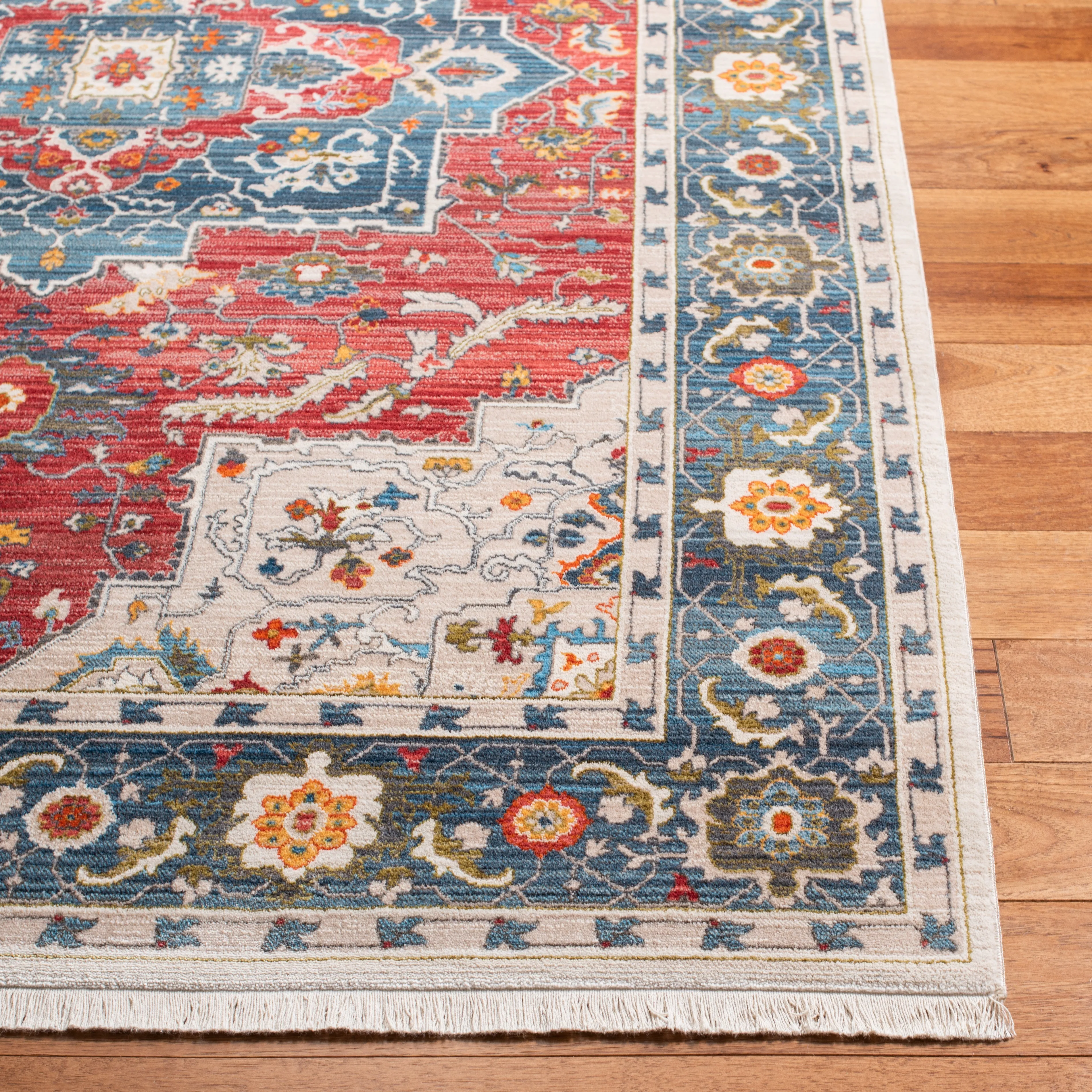 Vintage Persian Machine Made Area Rug, Red / Blue Traditional Style
