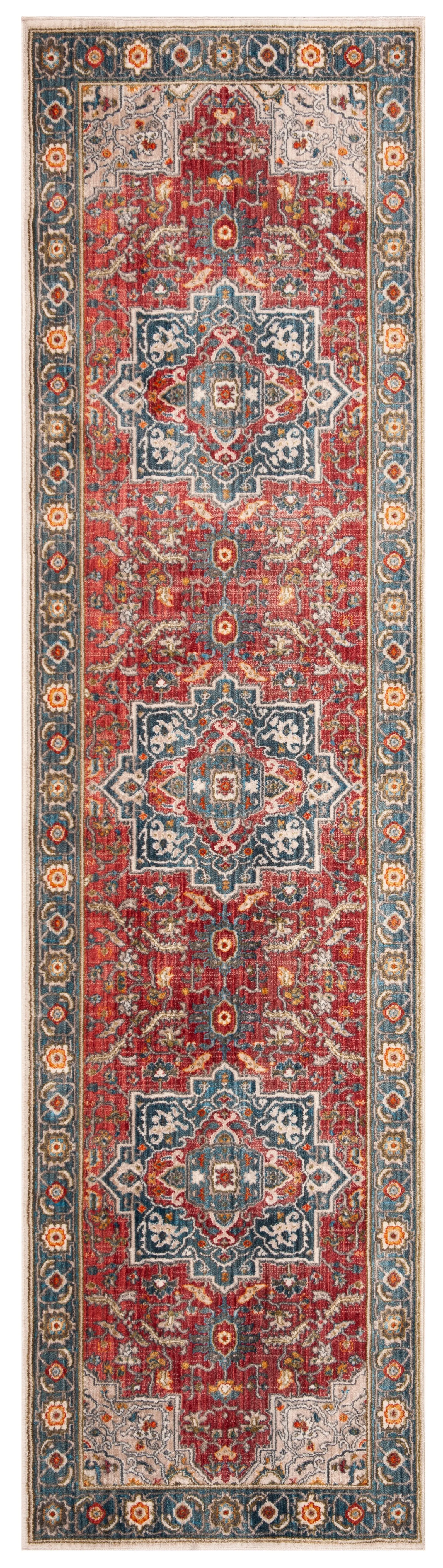 Vintage Persian Machine Made Area Rug, Red / Blue Traditional Style