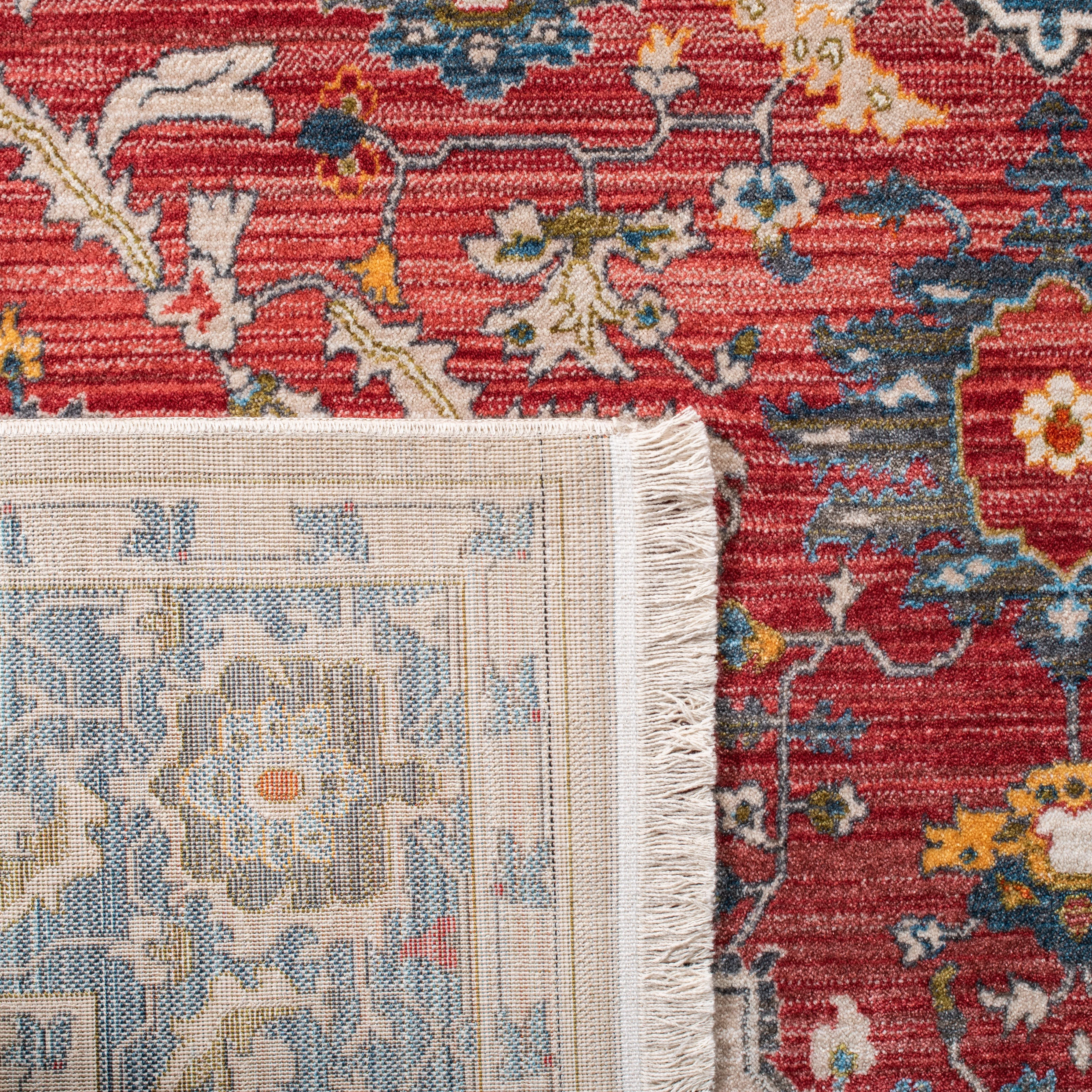 Vintage Persian Machine Made Area Rug, Red / Blue Traditional Style