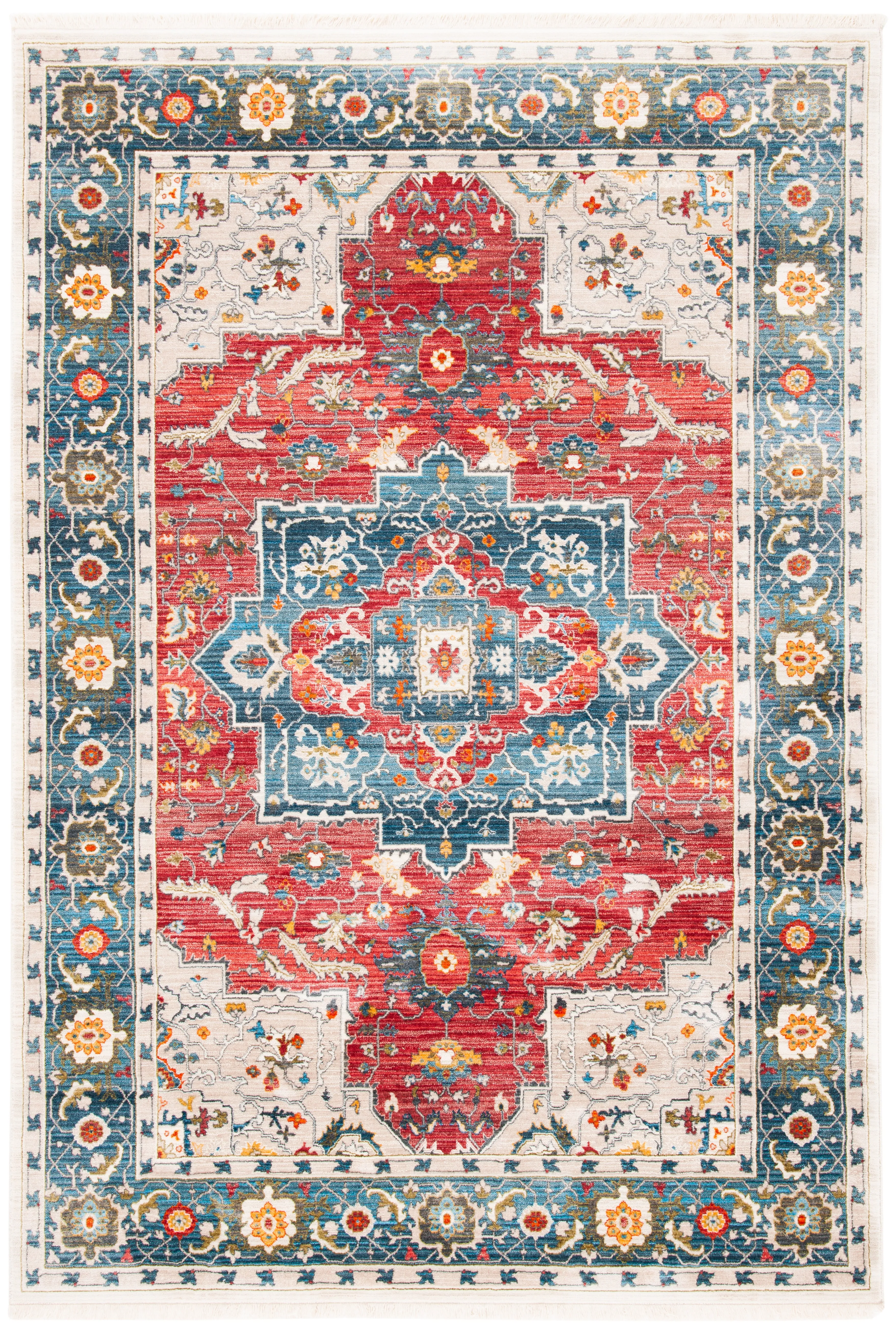 Vintage Persian Machine Made Area Rug, Red / Blue Traditional Style