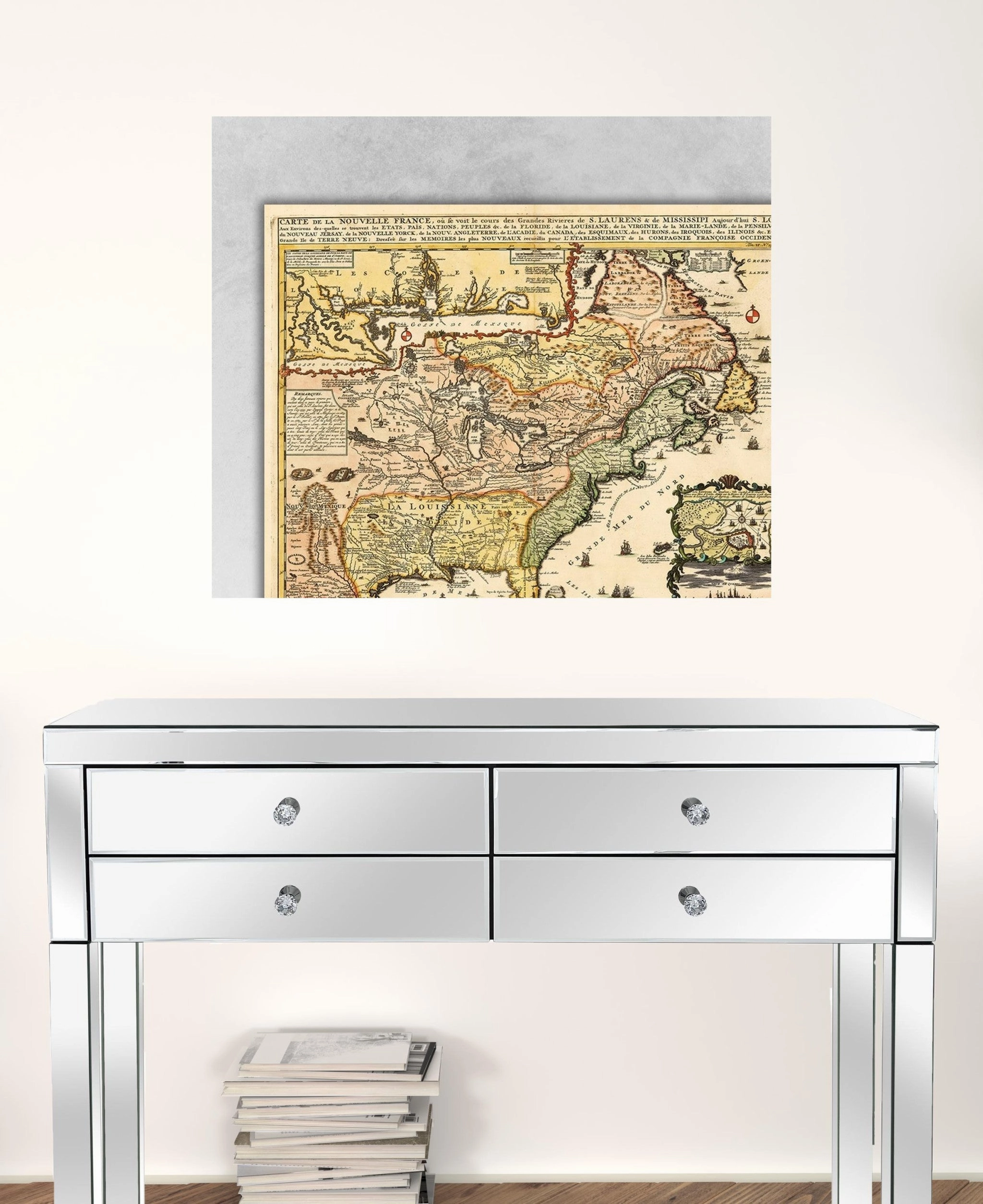 Vintage 1718 Map of New France Unframed Print Wall Art