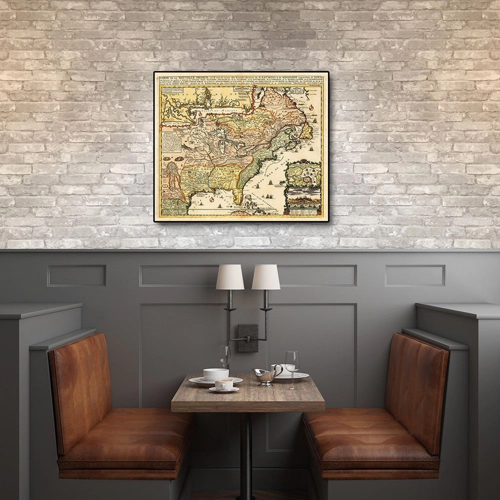 Vintage 1718 Map of New France Unframed Print Wall Art