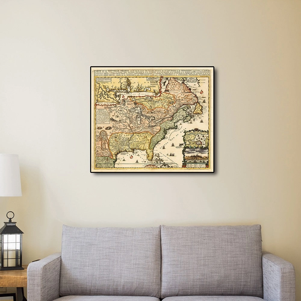 Vintage 1718 Map of New France Unframed Print Wall Art
