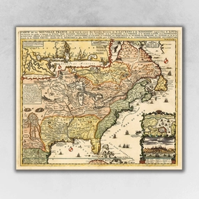 Vintage 1718 Map of New France Unframed Print Wall Art Decorative Accessories best selling