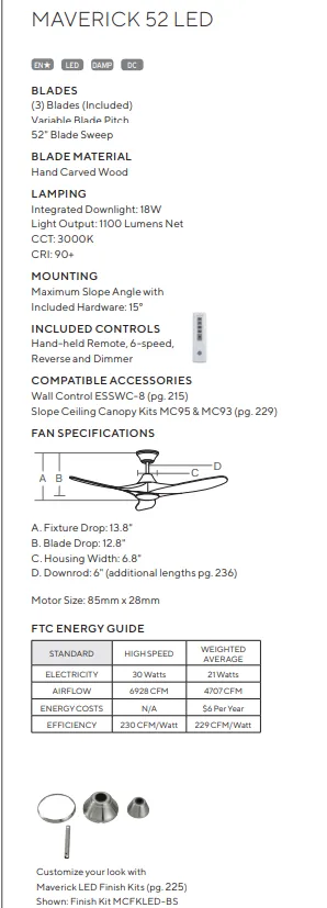 Visual Comfort Fan Maverick DC Indoor/Outdoor Ceiling Fan with Dimmable LED light and 6 Speed Remote Control