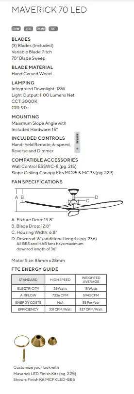 Visual Comfort Fan Maverick DC Indoor/Outdoor Ceiling Fan with Dimmable LED light and 6 Speed Remote Control