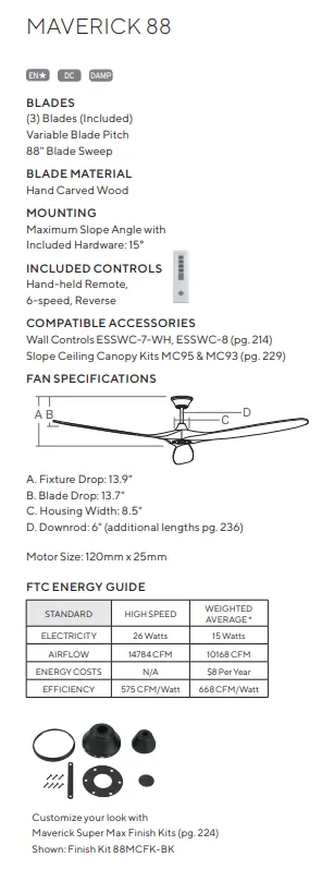 Visual Comfort Fan Maverick Indoor/Outdoor DC Ceiling Fan with 6 Speed Remote Control