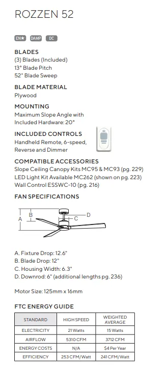 Visual Comfort Fan Rozzen DC Indoor/Outdoor Ceiling Fan with 6 Speed Remote Control