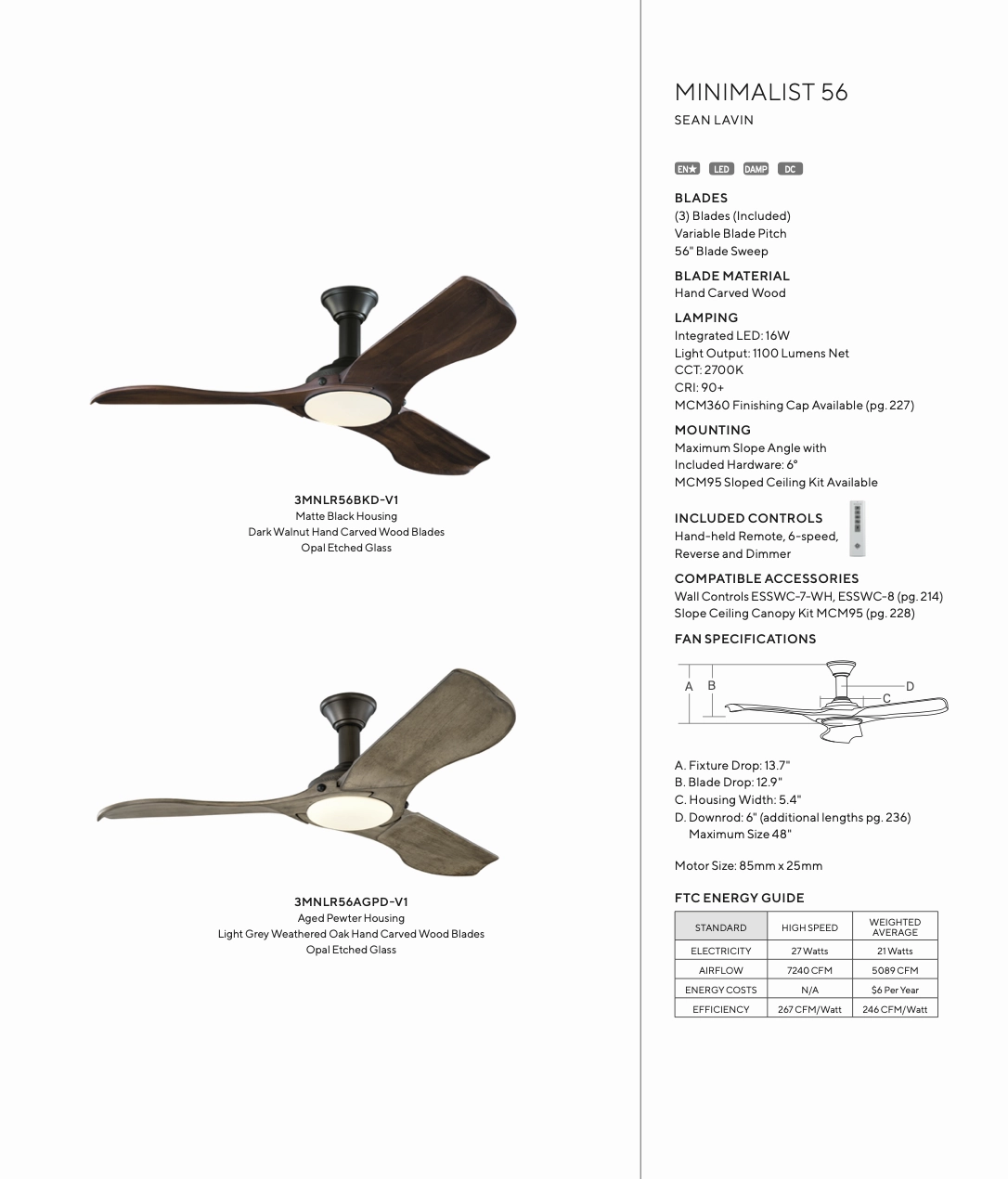 Visual Comfort Fan Minimalist Indoor/Outdoor DC Ceiling Fan with 16W LED and Remote