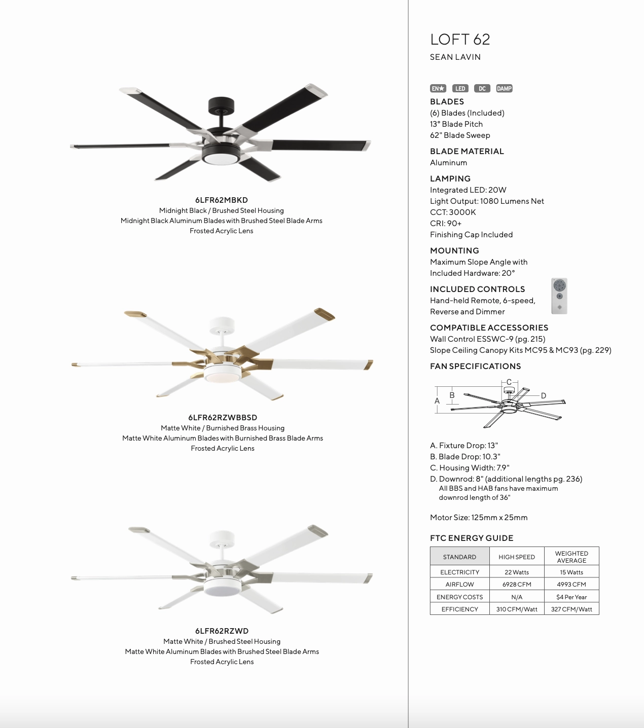 Visual Comfort Loft Indoor/Outdoor DC Ceiling Fan with 20W LED and Remote