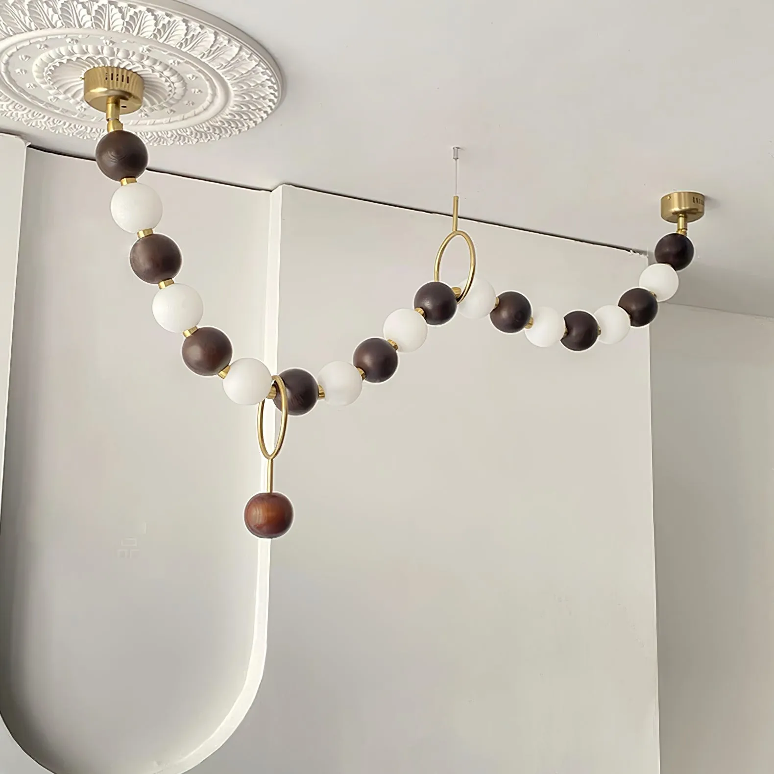 Walnut Bead Necklace Chandelier